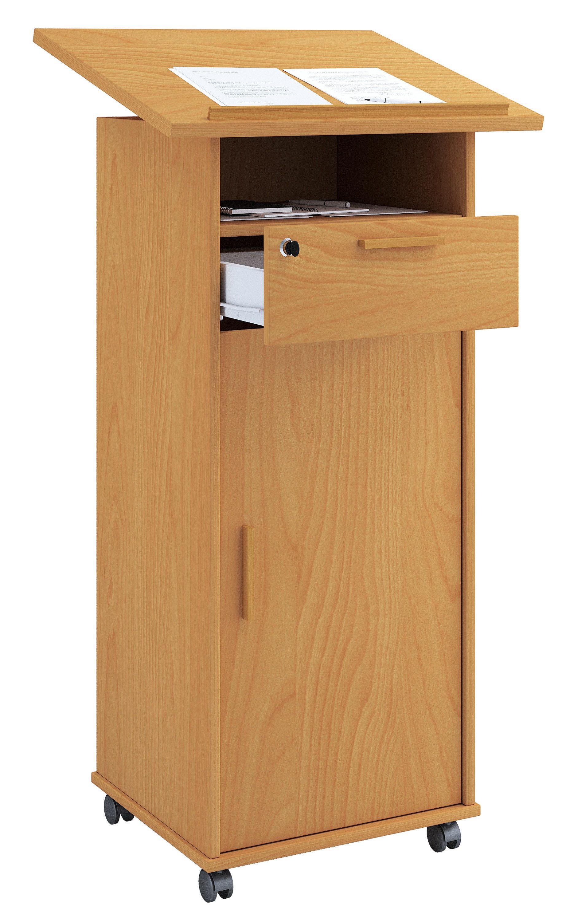 VCM Stehpult Arbeitszimmer Melta Tür B. 60 x T. 50 x H. 120 cm, mobiles Rednerpult mit Rollen, Stehtisch, Drehtür & 3 Fächer