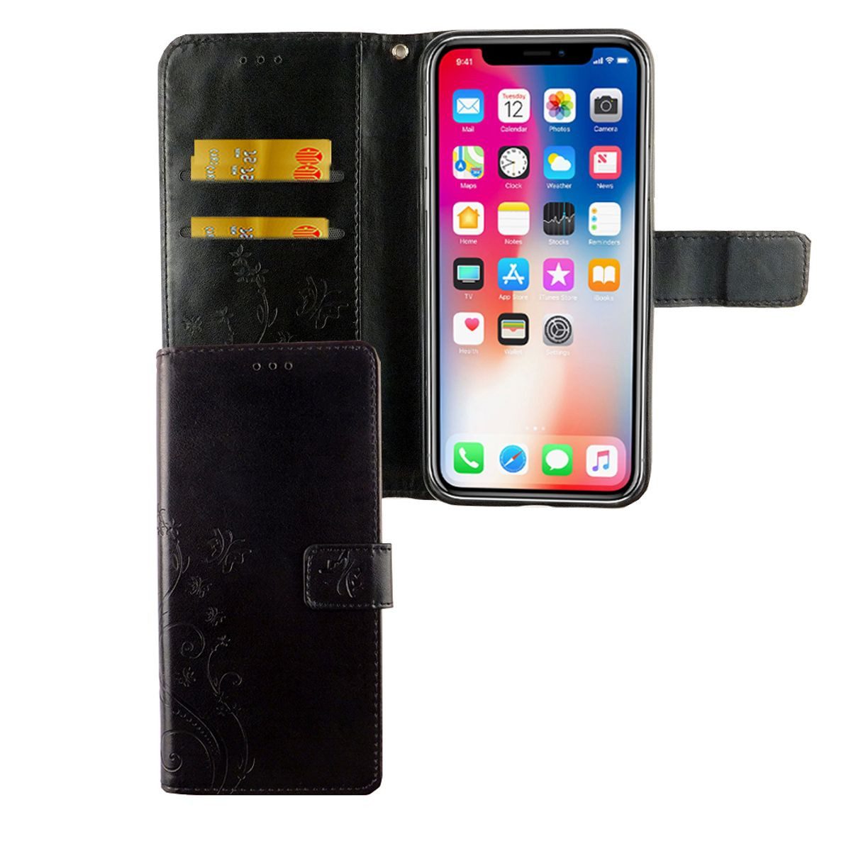 König Design Handyhülle Apple iPhone XS, Apple iPhone XS Handyhülle Bookcover Schwarz