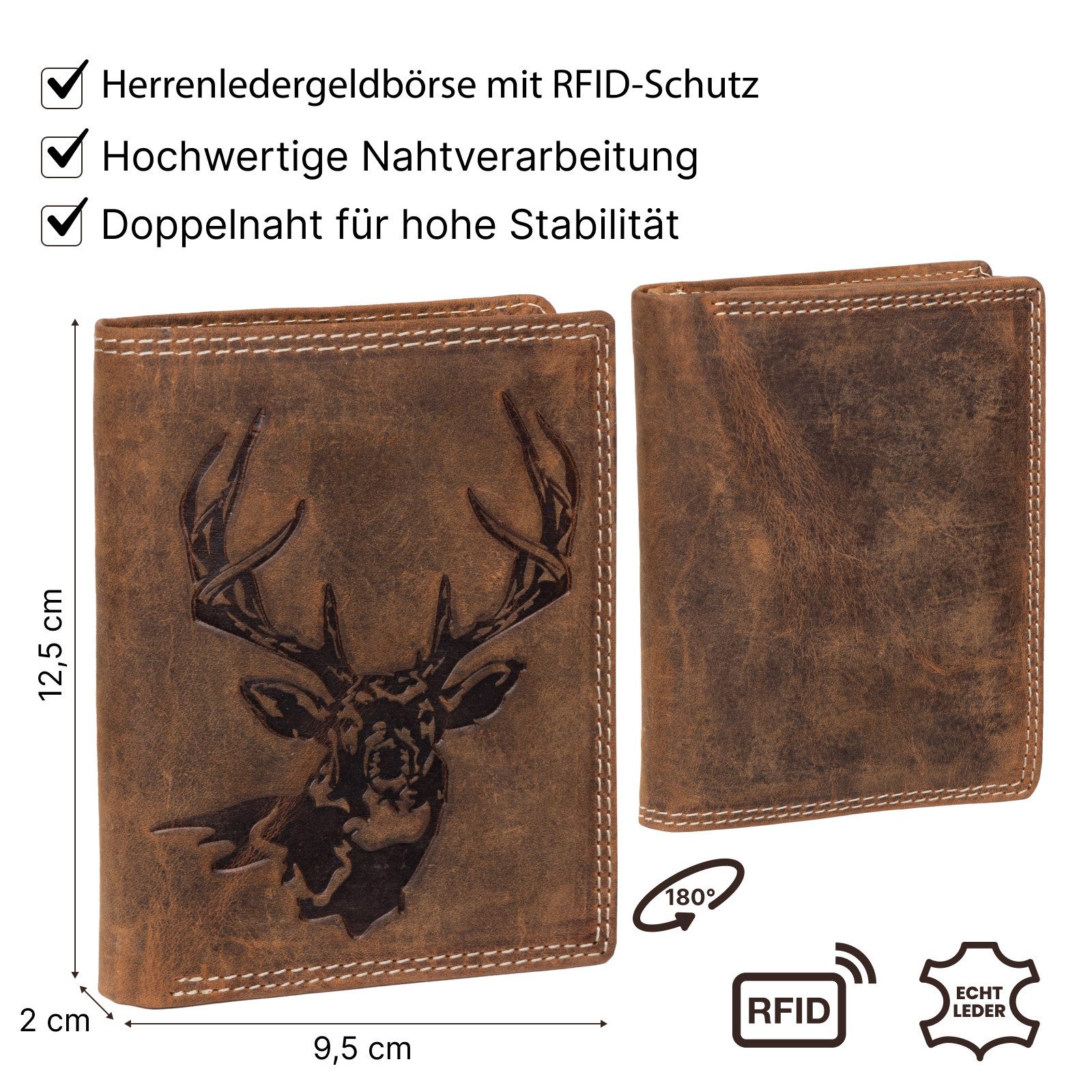 EAAKIE Geldbörse RFID Büffel Echt Leder Geldbörse Portemonnaie Herren mit Motiv, RFID Schutz