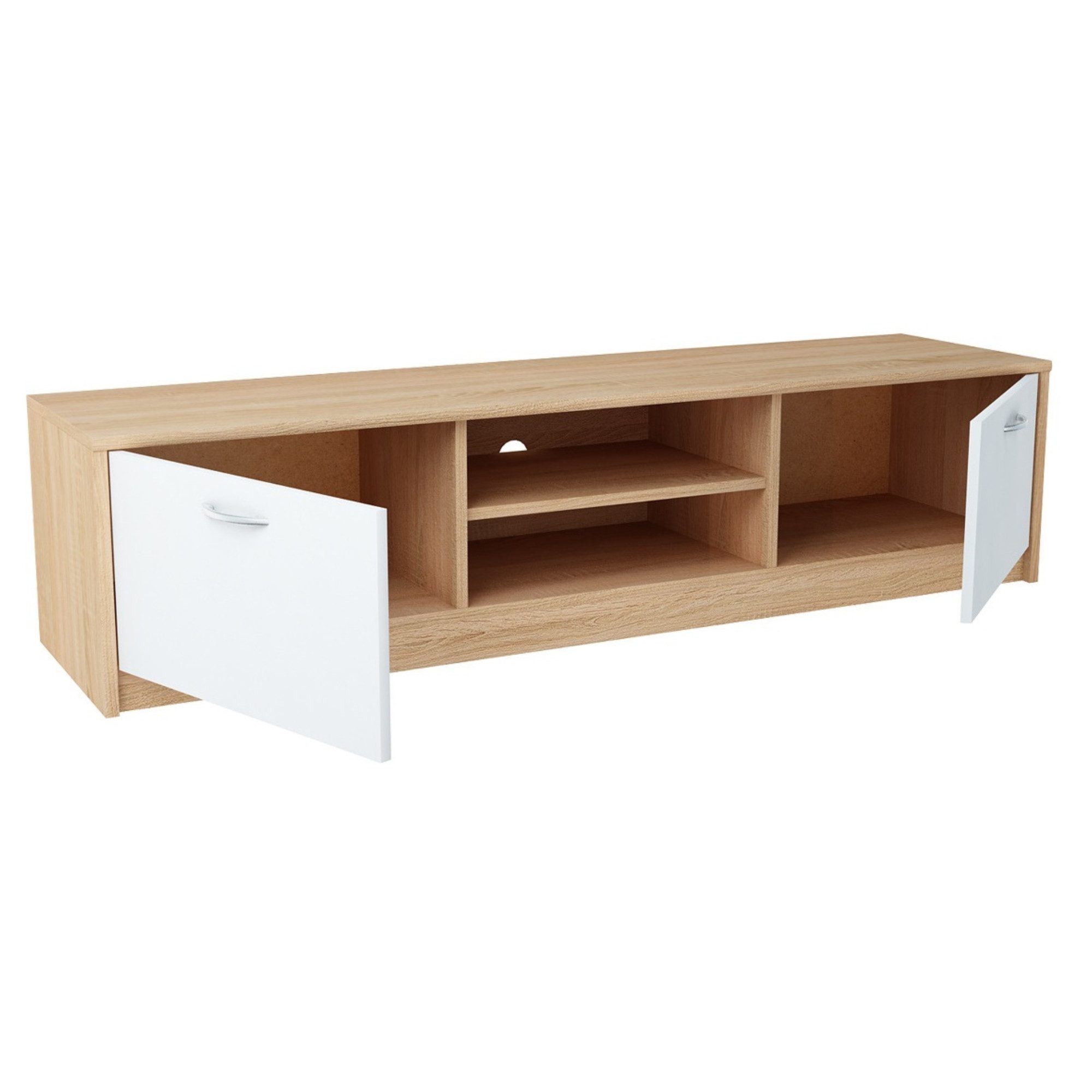 Home Collective TV-Schrank 160cm breit Lowboard mit matter Oberfläche Fernsehtisch (abgerundete Kante und Metall-Rollschienen Fernsehkommode) mit 2 Türen und 2  – Bild 4 von 5