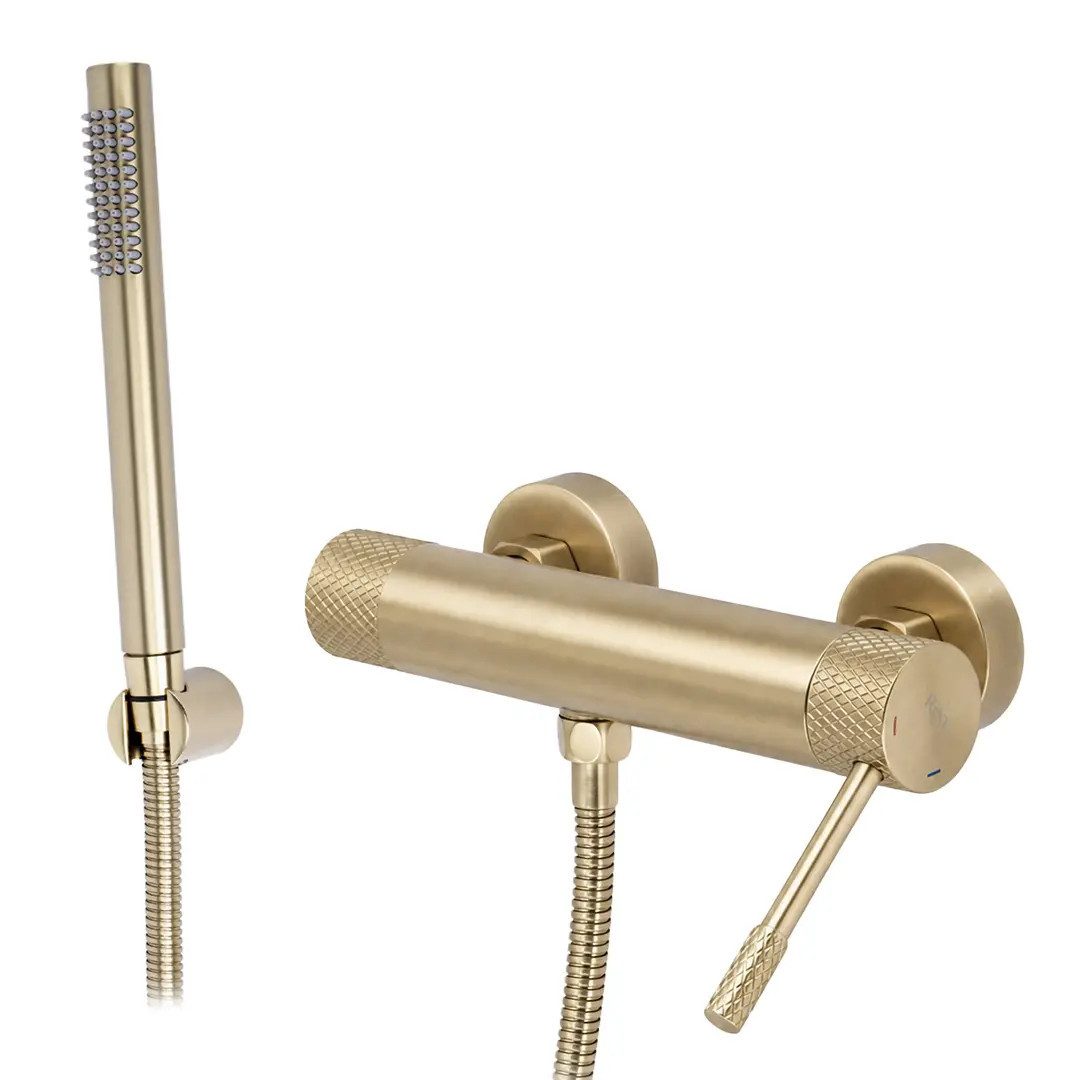 wohnwerk.idee Duscharmatur Dusche mit Handbrause Wandarmatur Dusch-Set, Gold Chrom Kupfer Matt Mischbatterie Badewanne, Messing, Keramikkartusche
