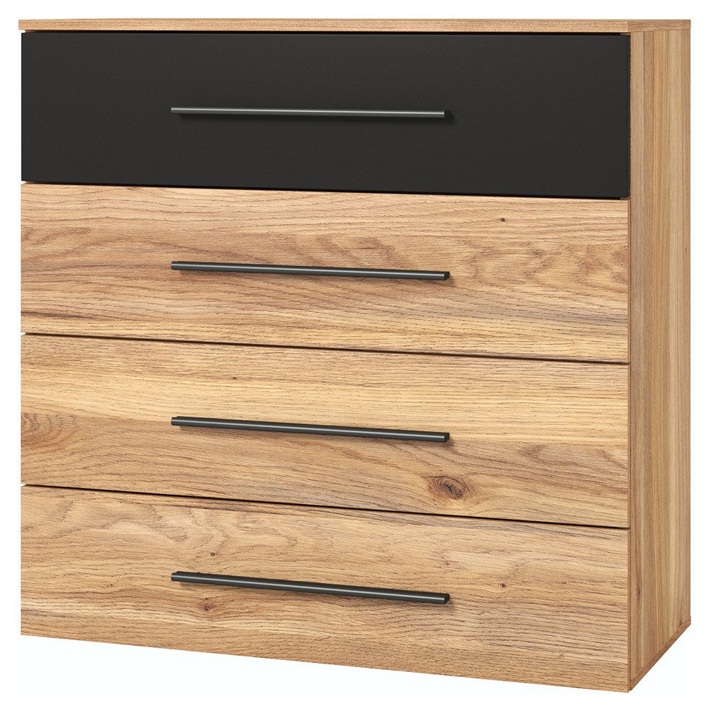 Lomadox Kommode BIRMINGHAM-83, in Eiche mit schwarz, 4 Schubladen, 91cm breit