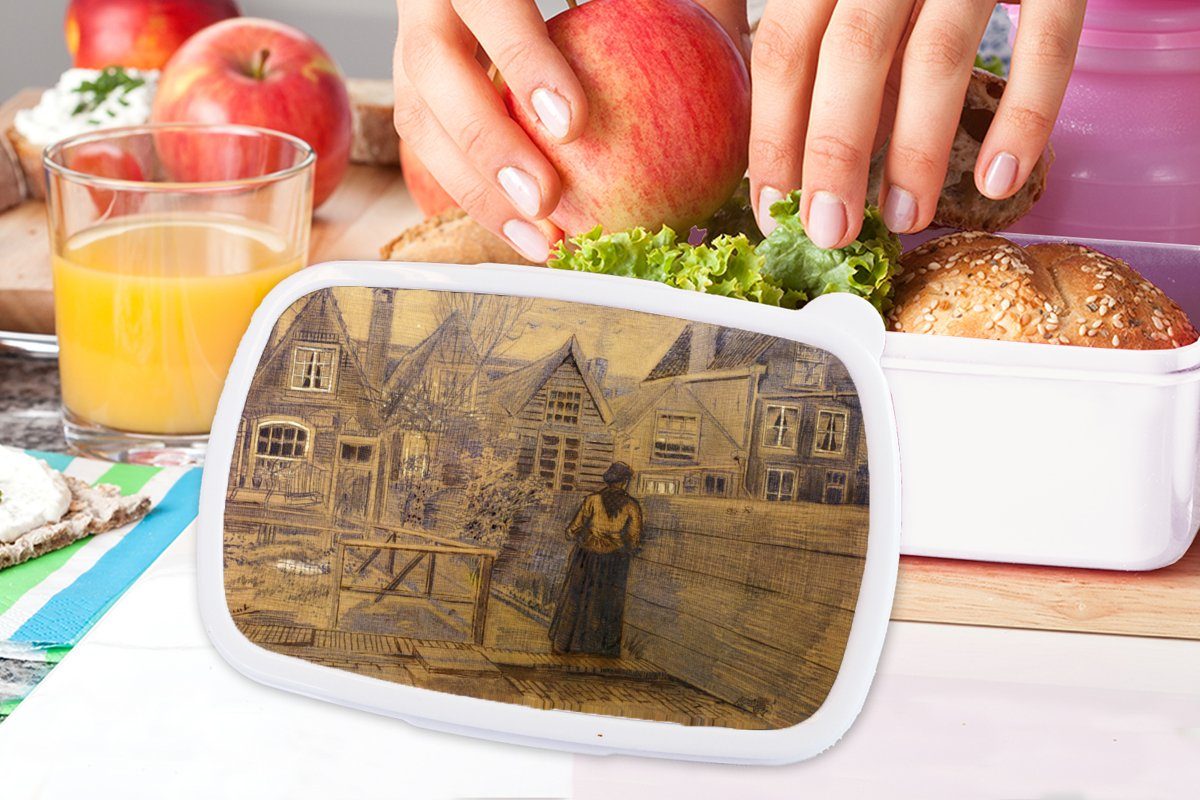 der Das Lunchbox Kunststoff, Gogh, für Sien und van Brotbox (2-tlg), Haus MuchoWow aus - vom Mädchen für und Erwachsene, Vincent Mutter Kinder Brotdose, gesehen weiß von Jungs Garten