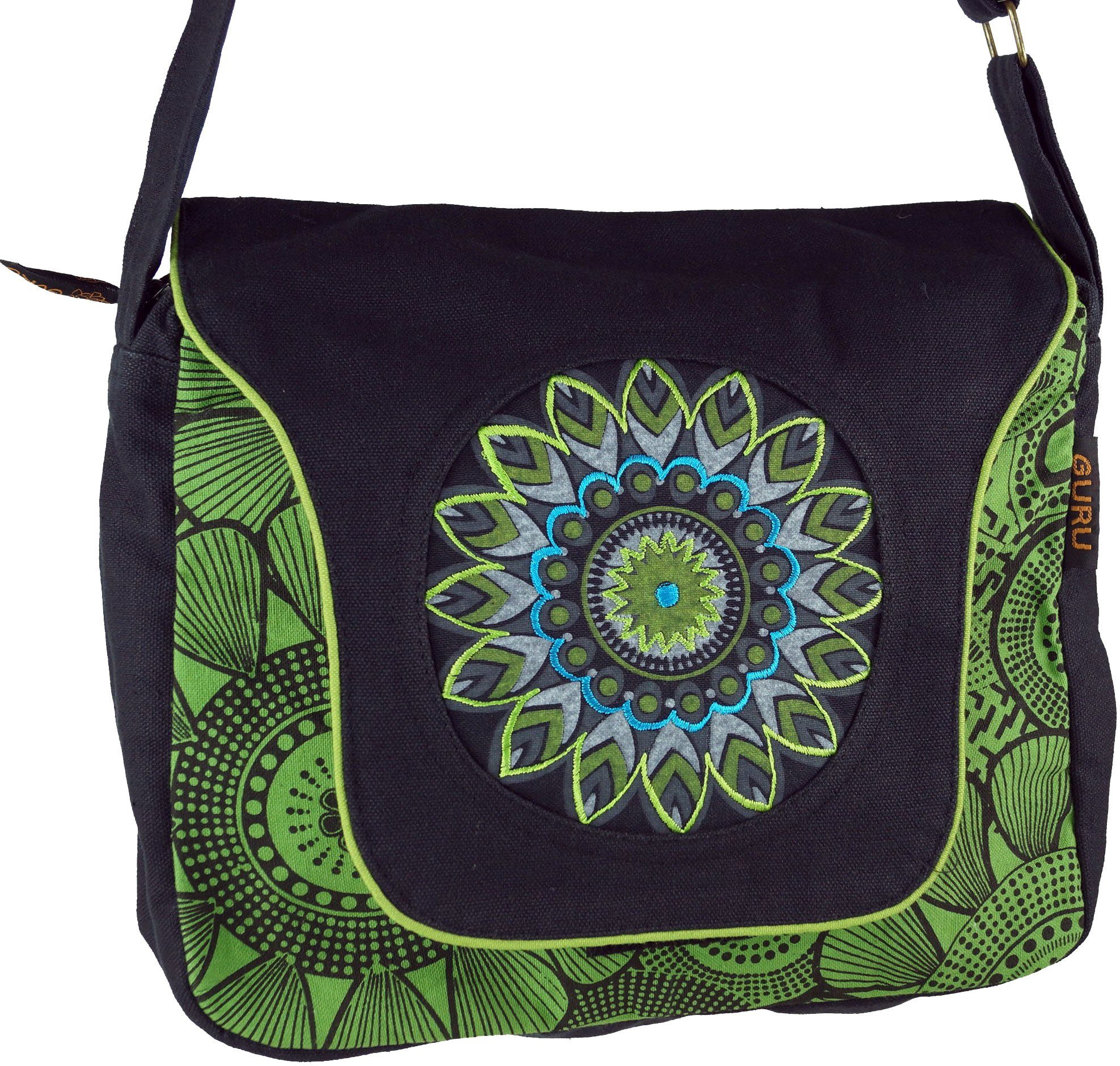 Tasche Tasche, Schultertasche Goa Guru-Shop -.. Hippie Schultertasche, schwarz/grün