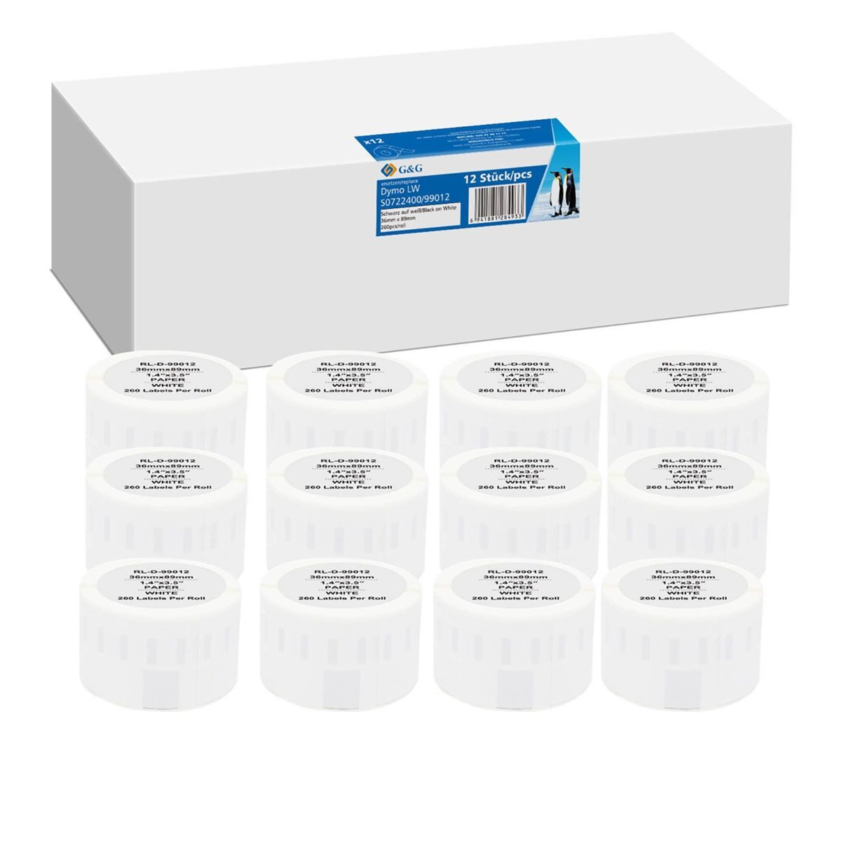 G&G Etiketten 12x Etiketten 36mm x 89mm sw Komp. m. Dymo 99012