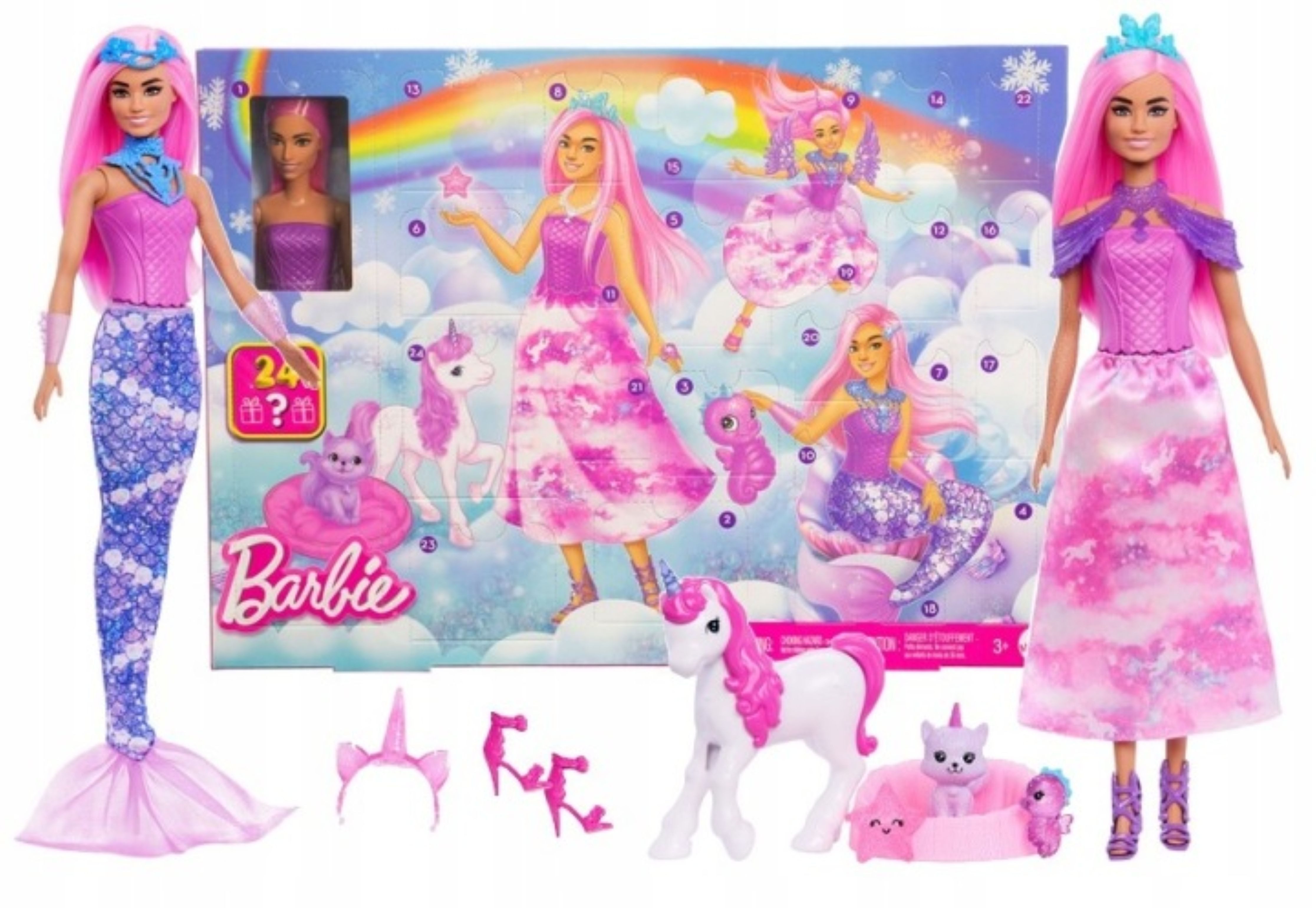 Mattel® Adventskalender Barbie Adventskalender Fantasiewelt 24 Überraschungen Mattel Puppe (1-tlg)