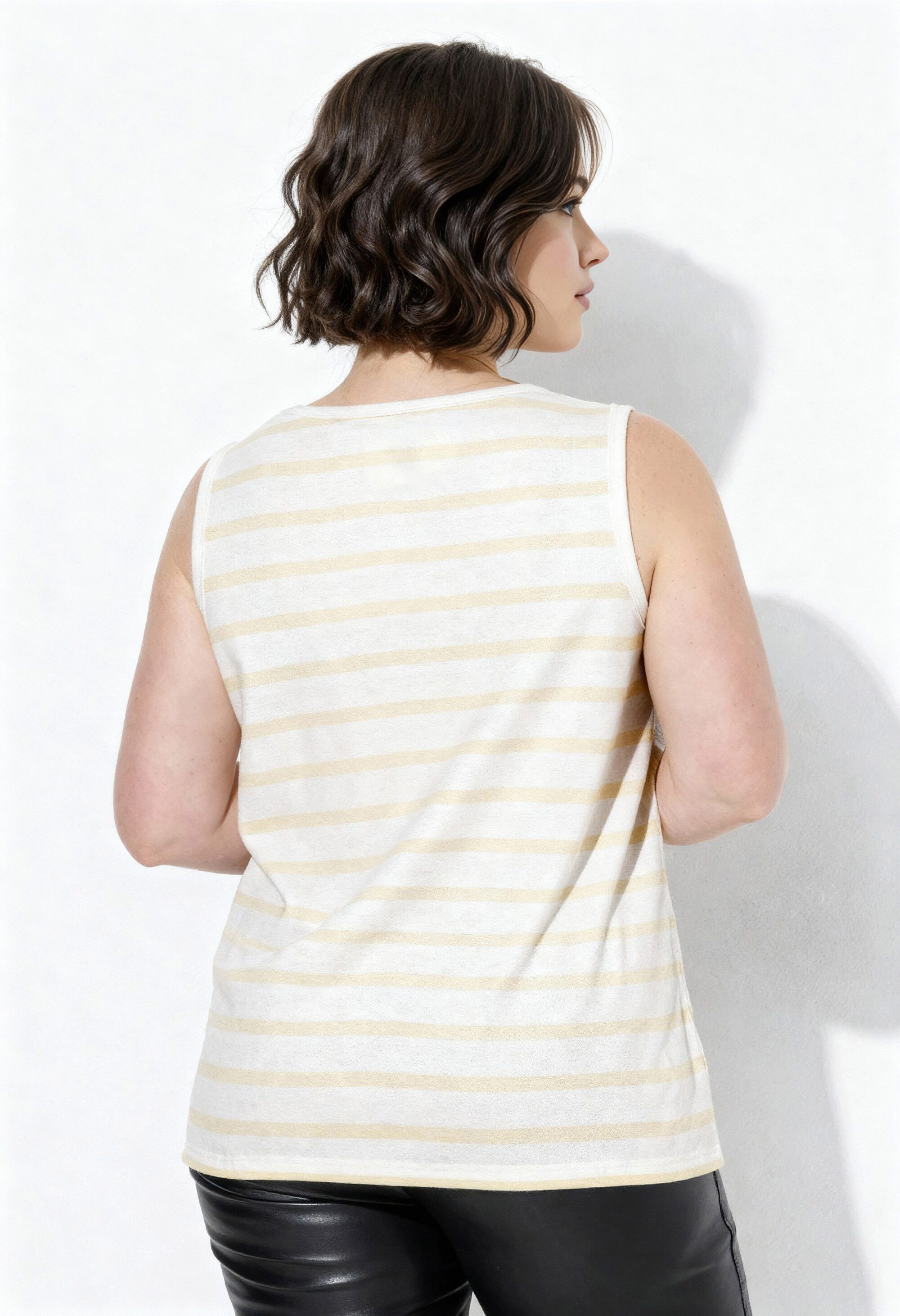 Ulla Popken Longshirt Top Ringel Rippjersey A-Linie Rundhals ärmellos