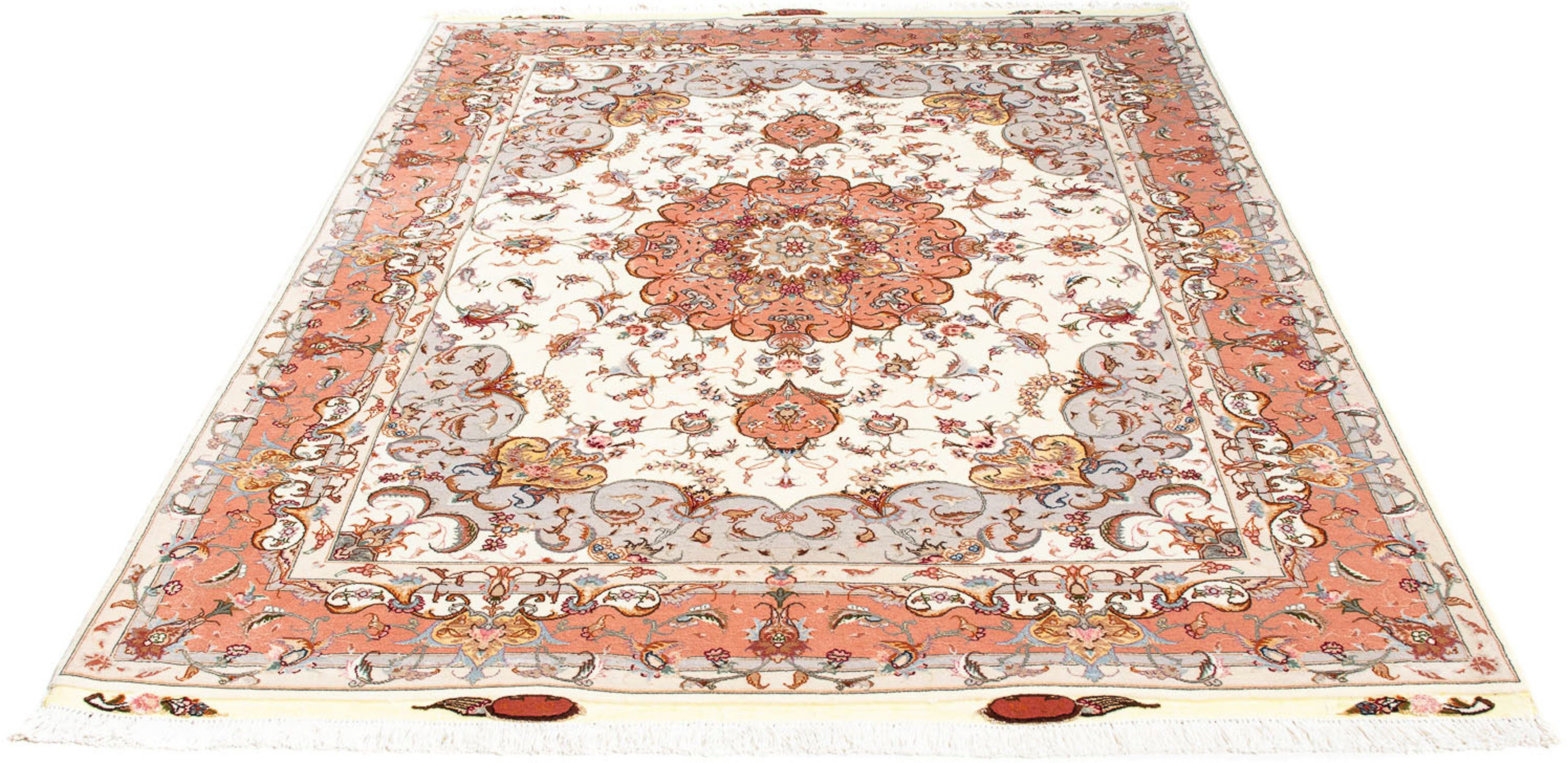 Orientteppich Perser - Täbriz - Royal - 196 x 153 cm - beige, morgenland, rechteckig, Höhe: 7 mm, Wohnzimmer, Handgeknüpft, Einzelstück mit Zertifikat