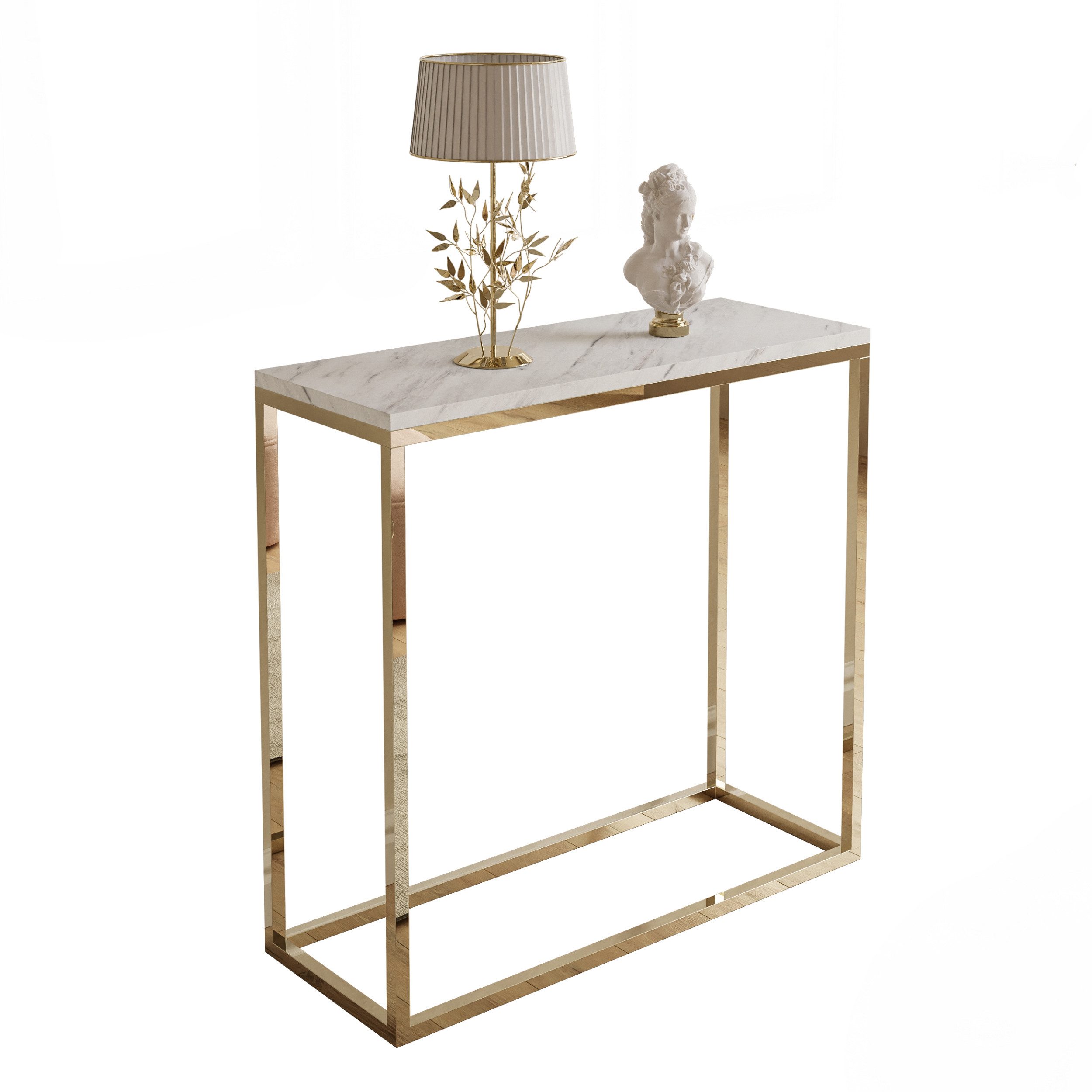 Lookway Konsolentisch MODERN LEVANTO mit goldfarbenem, verchromtem Gestell (1x Konsole), Breite 80/100 cm