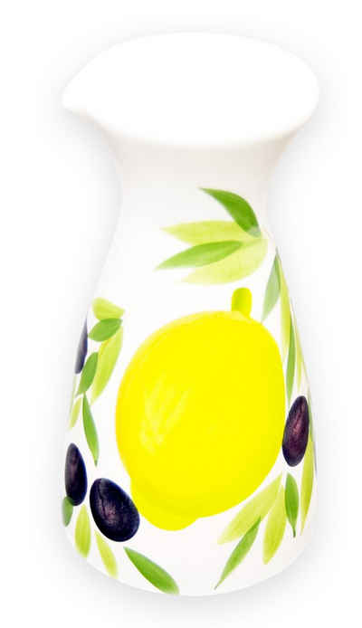 Lashuma Karaffe »Zitrone Olive«, Keramikkaraffe italienisch, Wasserkaraffe handbemalt
