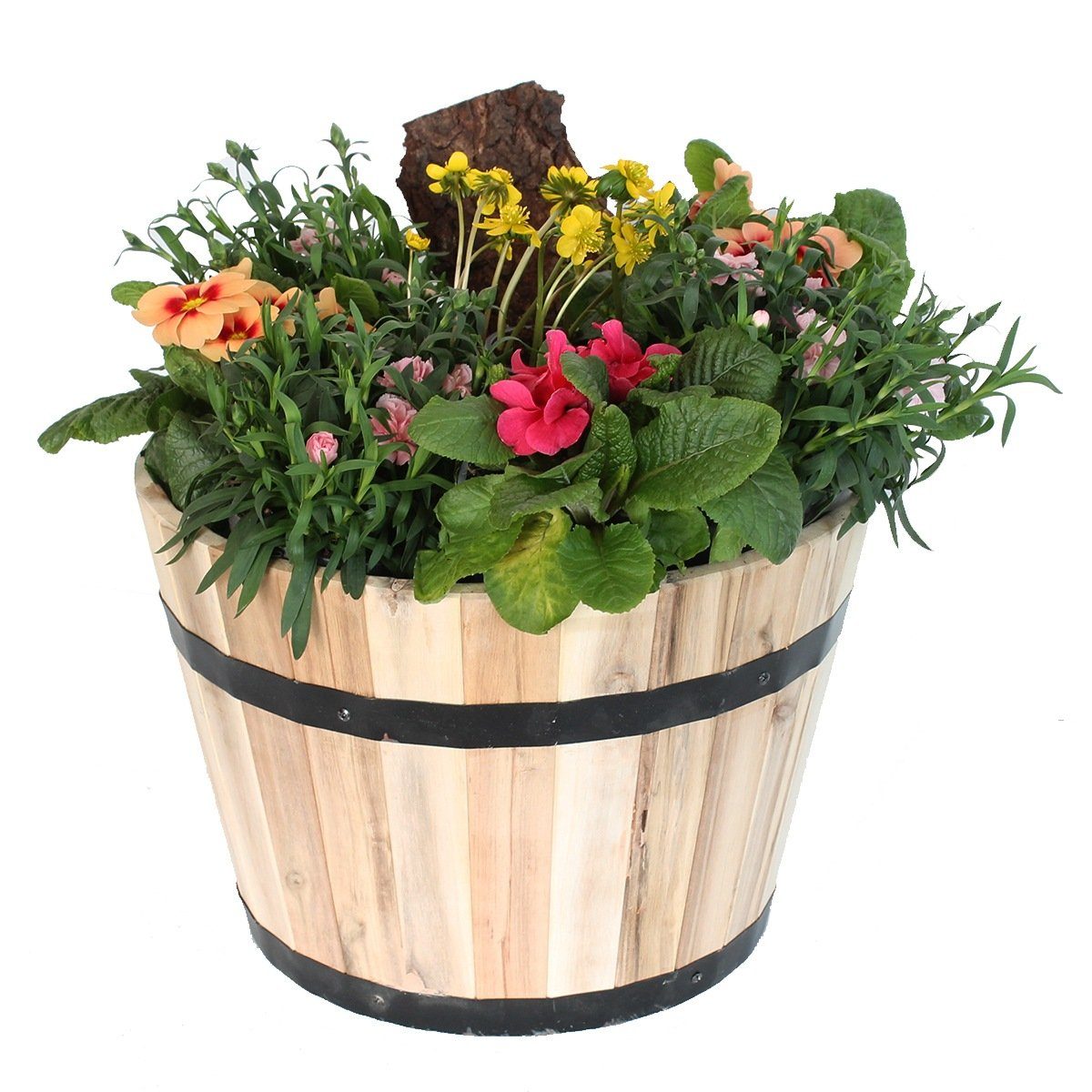 colourliving Pflanzkübel Pflanzkübel Holz rund 40 cm Holzfass Blumenkübel Blumentopf Akazieholz (1x Pflanzkübel), Wasserablaufloch, Naturprodukt, Pflanztopf