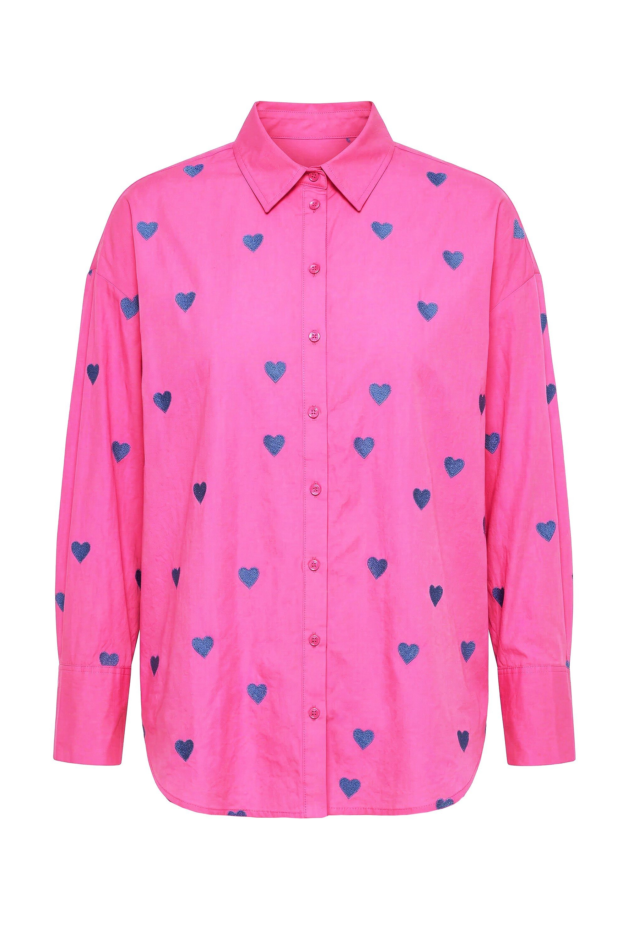 Hemdbluse Hemdbluse oversized Heart-Stick Langarm