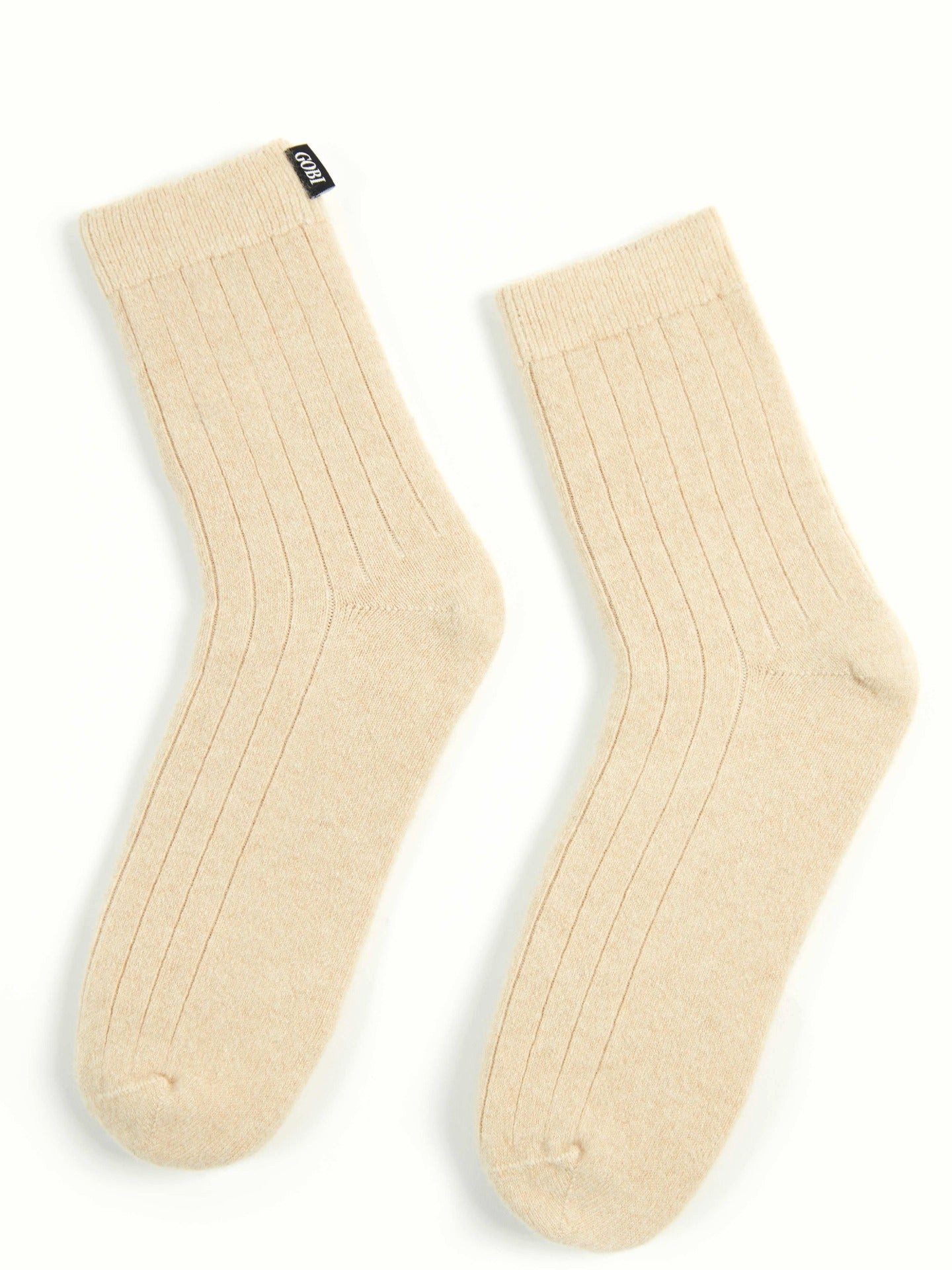 GOBI Cashmere Socken Naturfarbe Kaschmir Unisex Strick-Bettsocken mit Trim
