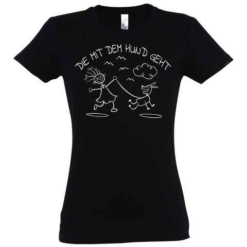 Youth Designz T-Shirt Die Mit Dem Hunde Geht Damen T-Shirt mit trendigem Frontprint