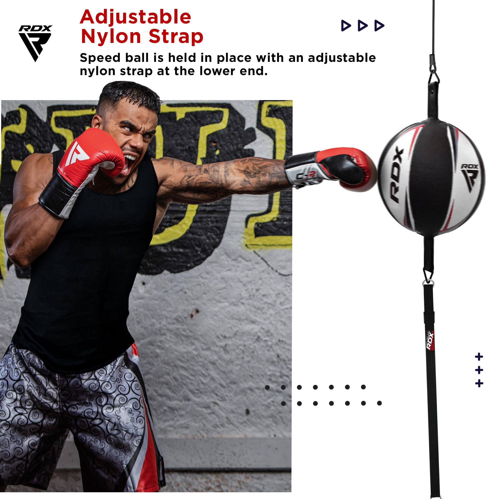 RDX Sports Doppelendball RDX N1 Doppelendball mit Verstellbarem Gurt und 4 Haken fürs Boxen