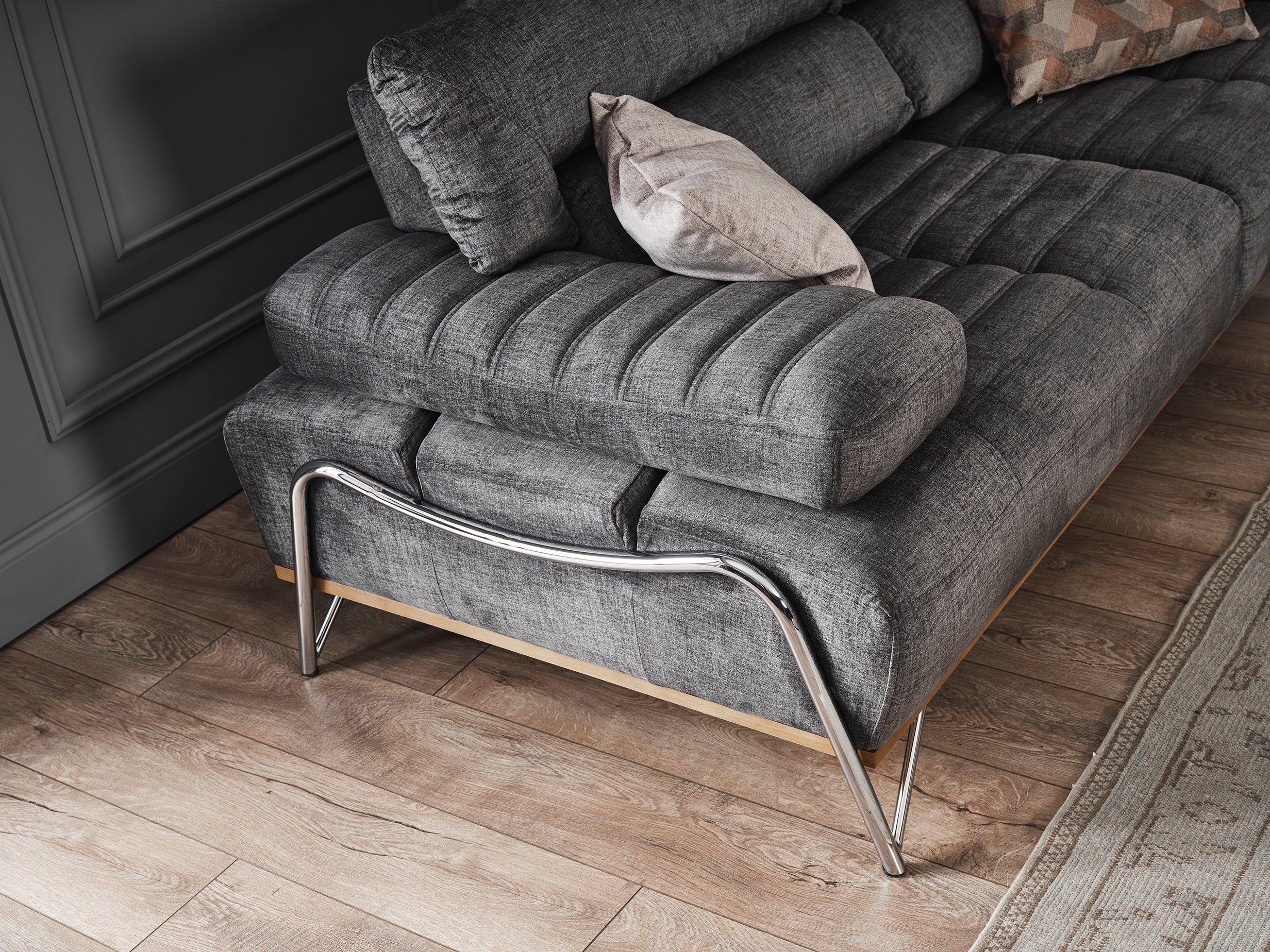 Villa Turkey, Stk. 3-Sitzer, in Polyesterstoff Silenzio, pflegeleichter (Canvasstruktur) Made Grau Möbel Quality 1 Sofa