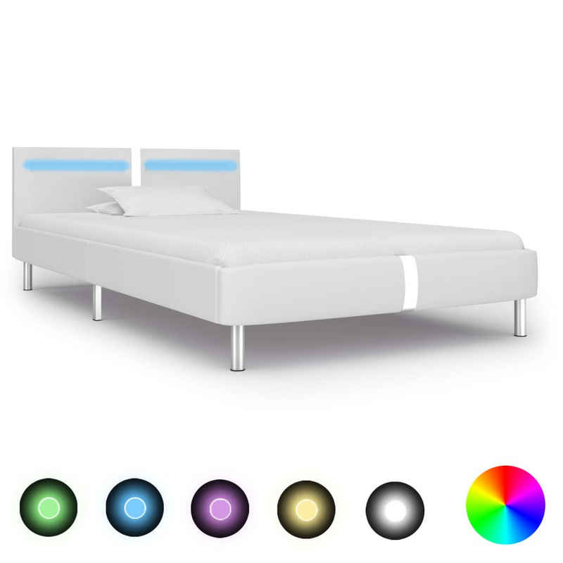 vidaXL Bett Bettgestell mit LED Weiß Kunstleder 90x200 cm