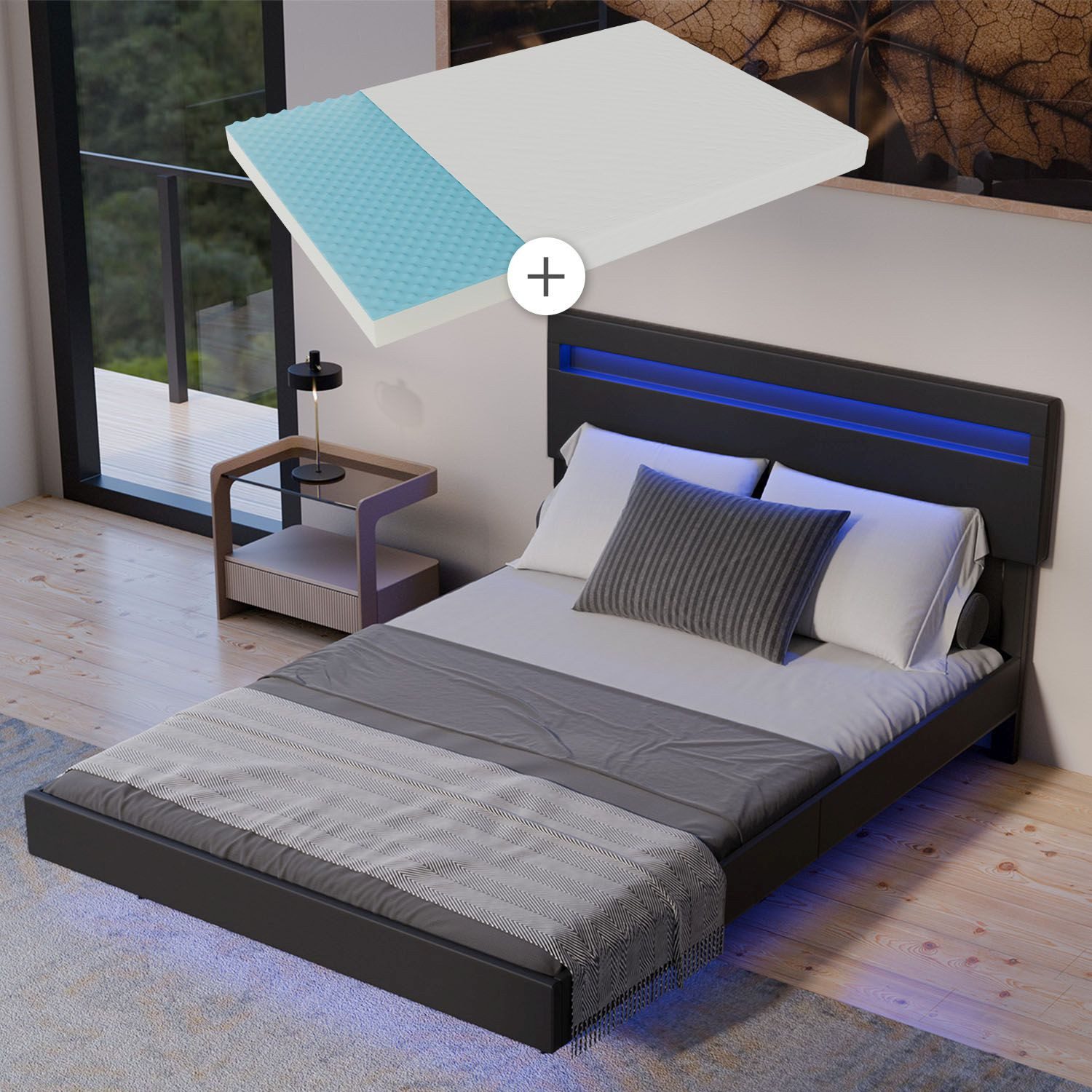 Juskys Polsterbett Lissabon, LED-Beleuchtung, Matratze, verstellbares Kopft günstig online kaufen