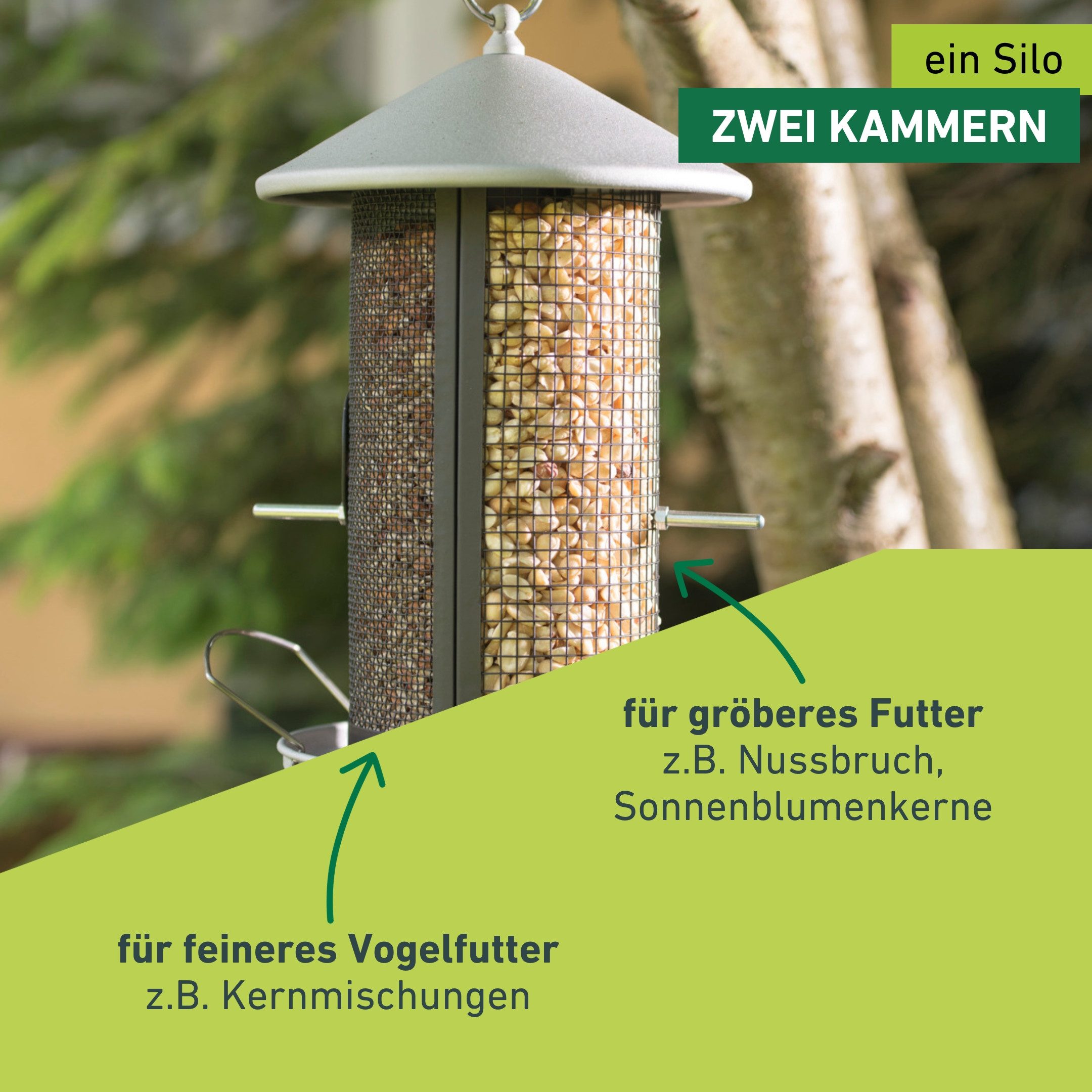 Windhager Futterhaus Happy Bird, Vogelfuttersilo aus robustem Metall, abnehmbares Dach, Futterstation inkl. Aufhängung, Füllmenge ca. 2,5 Liter, 19x26x31 cm