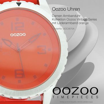 OOZOO Quarzuhr Oozoo Unisex Armbanduhr Vintage Series, Damen, Herrenuhr rund, extra groß (ca. 51mm) Lederarmband orange
