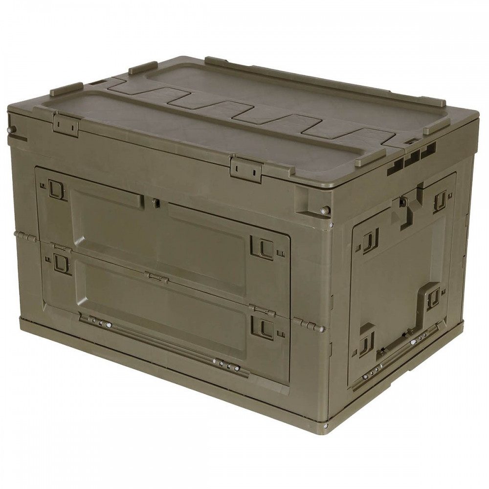MFH Aufbewahrungsbox faltbare Kunststoffbox 60 l oliv (faltbar, platzsparend zusammenklappbar, stapelbar)