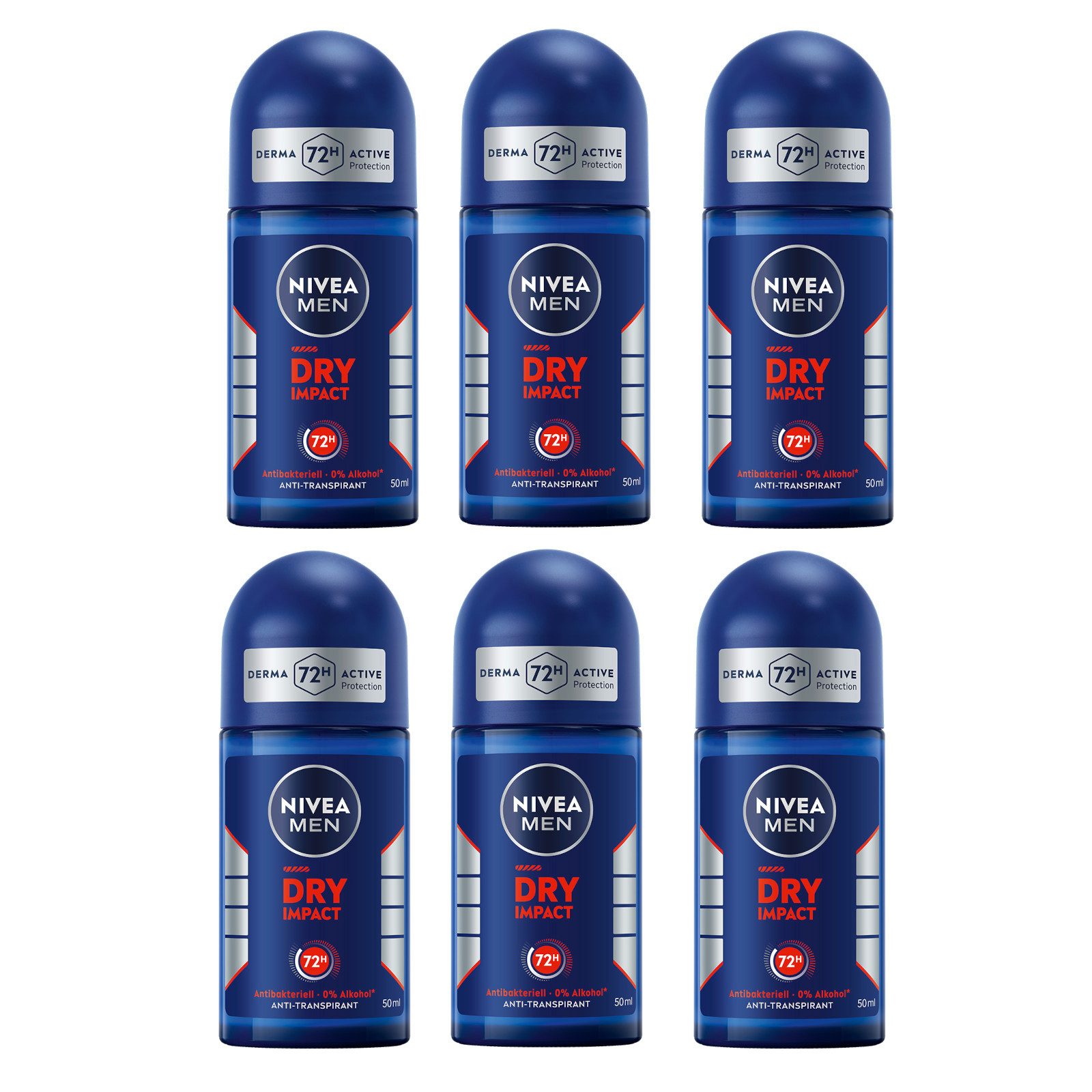 Deo-Roller Deodorant Men Dry Impact Deo Roll-On, 6 x 50ml