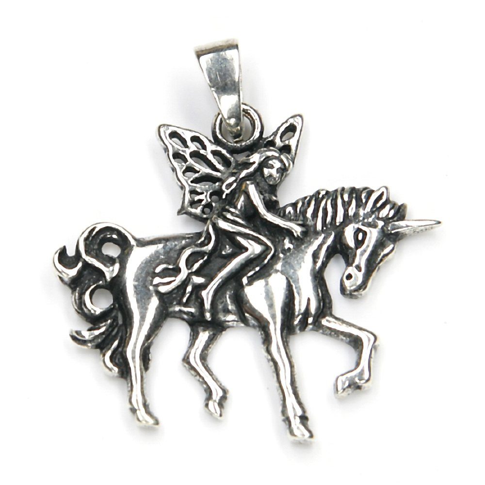 NKlaus Kettenanhänger Kettenanhänger Fee Elfe auf Einhorn 925 Silber Ox, 925 Sterling Silber Silberschmuck für Damen