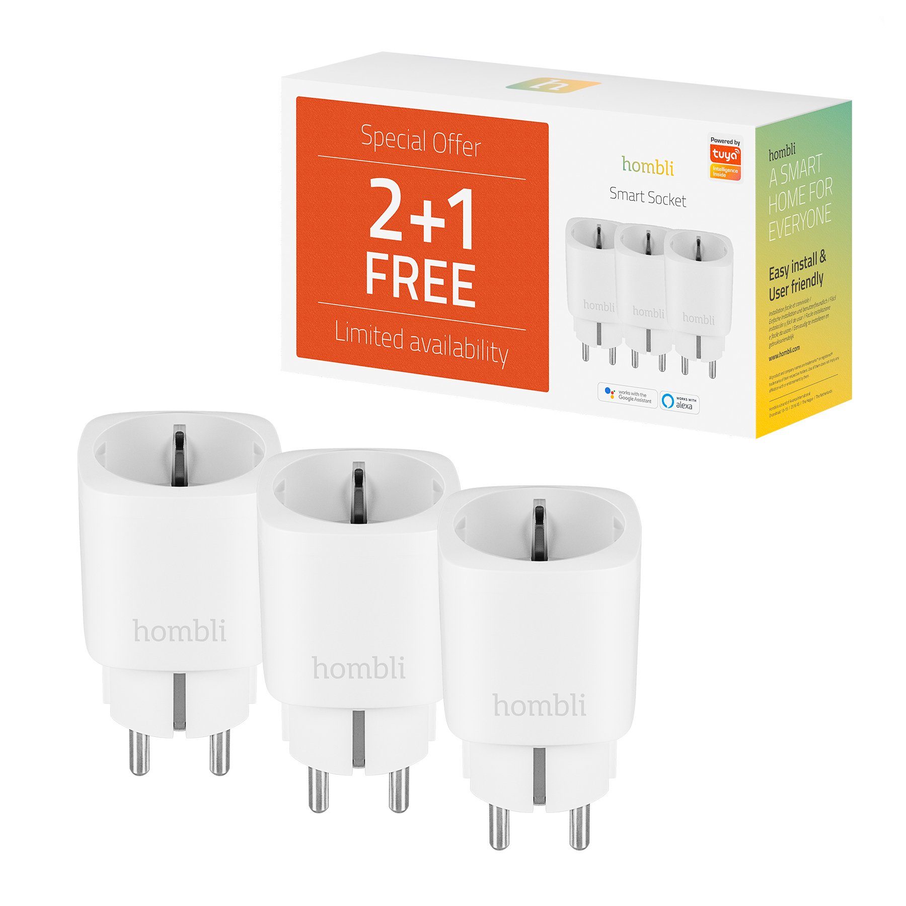 Hombli smarte Steckdose EU, 2+1 Promo Pack Smart-Home-Zubehör Weiß