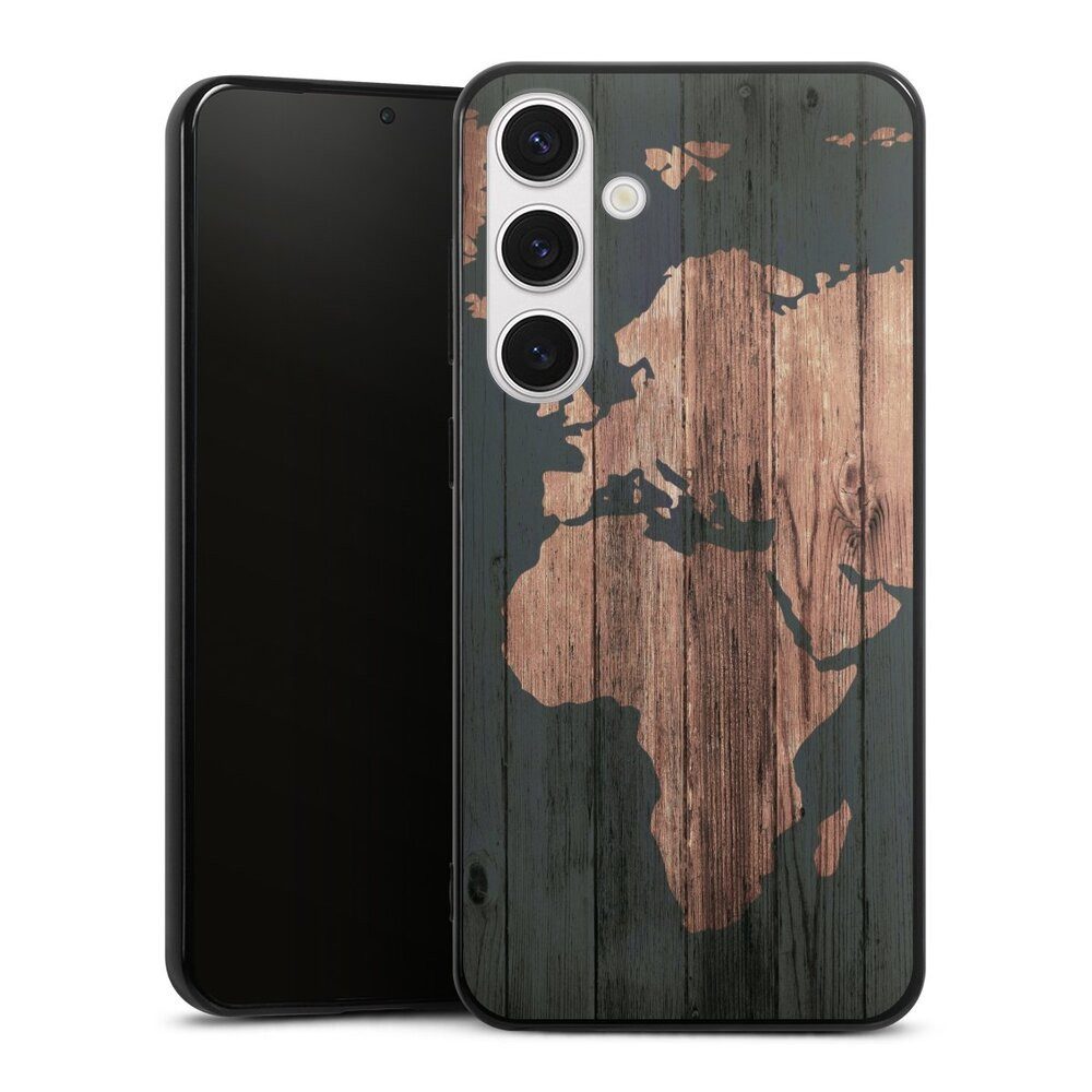 DeinDesign Handyhülle Landkarte Holzoptik Weltkarte Wooden World Map, Samsung Galaxy S24+ Silikon Hülle Bumper Case Handy Schutzhülle