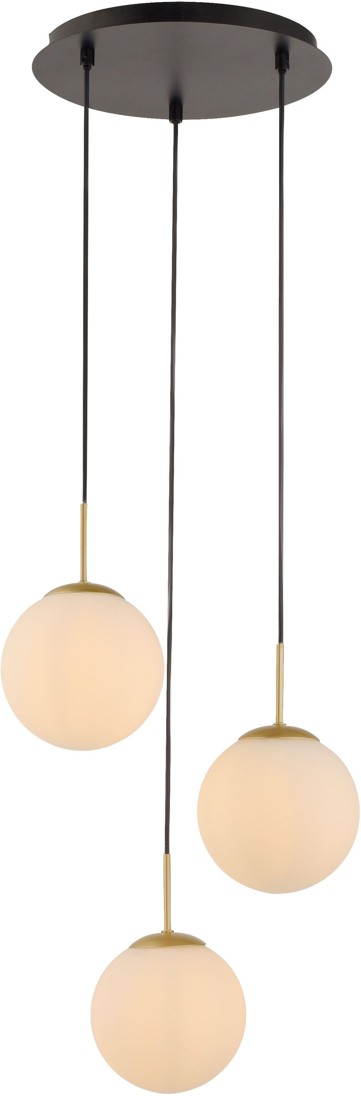 LeGer Home by Lena Gercke Pendelleuchte Elorea - Hängelampe mit großen Glaskugeln, Ein-/Ausschalter, ohne Leuchtmittel, opal matt weiß, schwarz gold, Pendelläge einstellbar, E14, Rondell