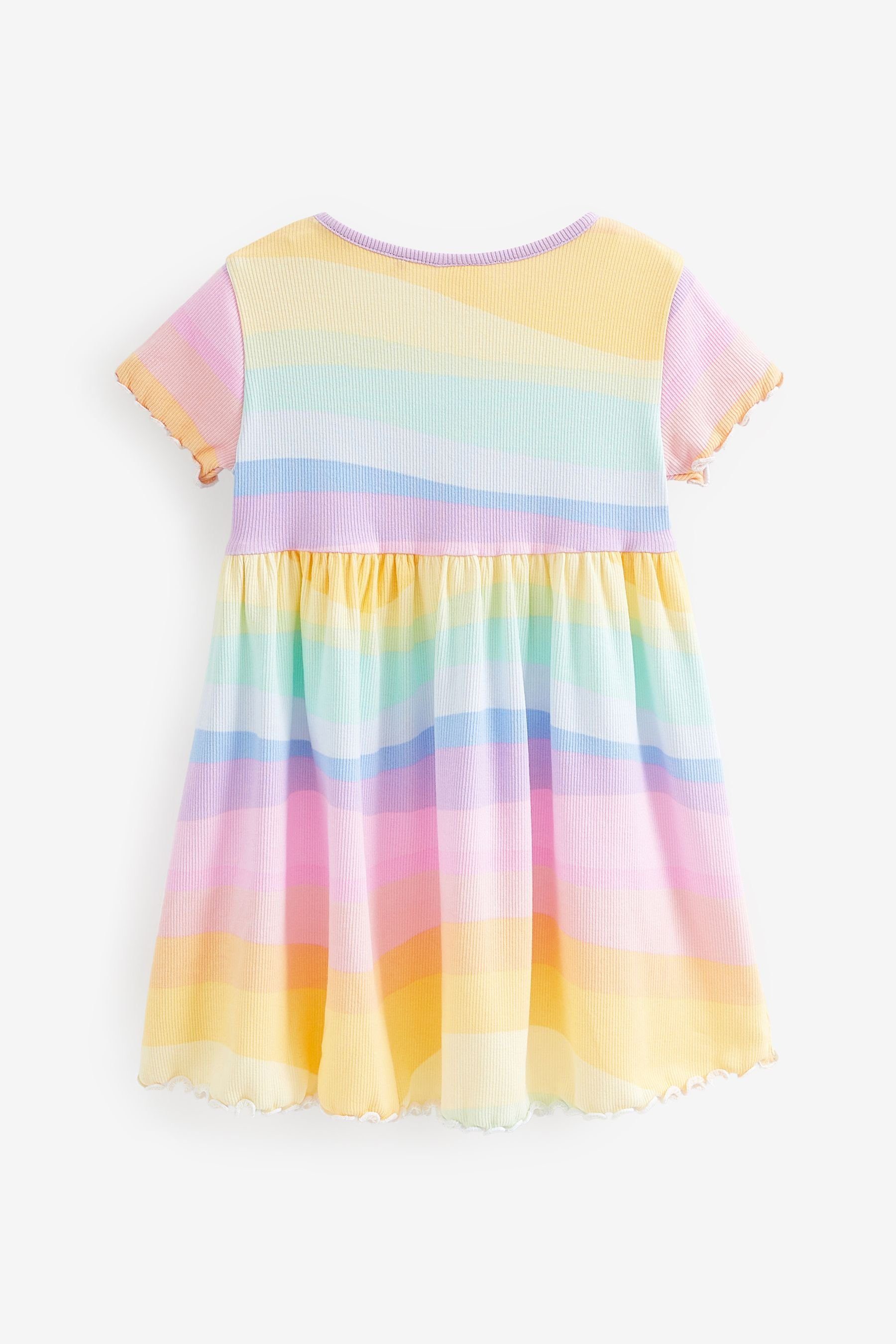 Next Jerseykleid Kurzärmeliges, geripptes Jersey-Kleid (1-tlg) Rainbow