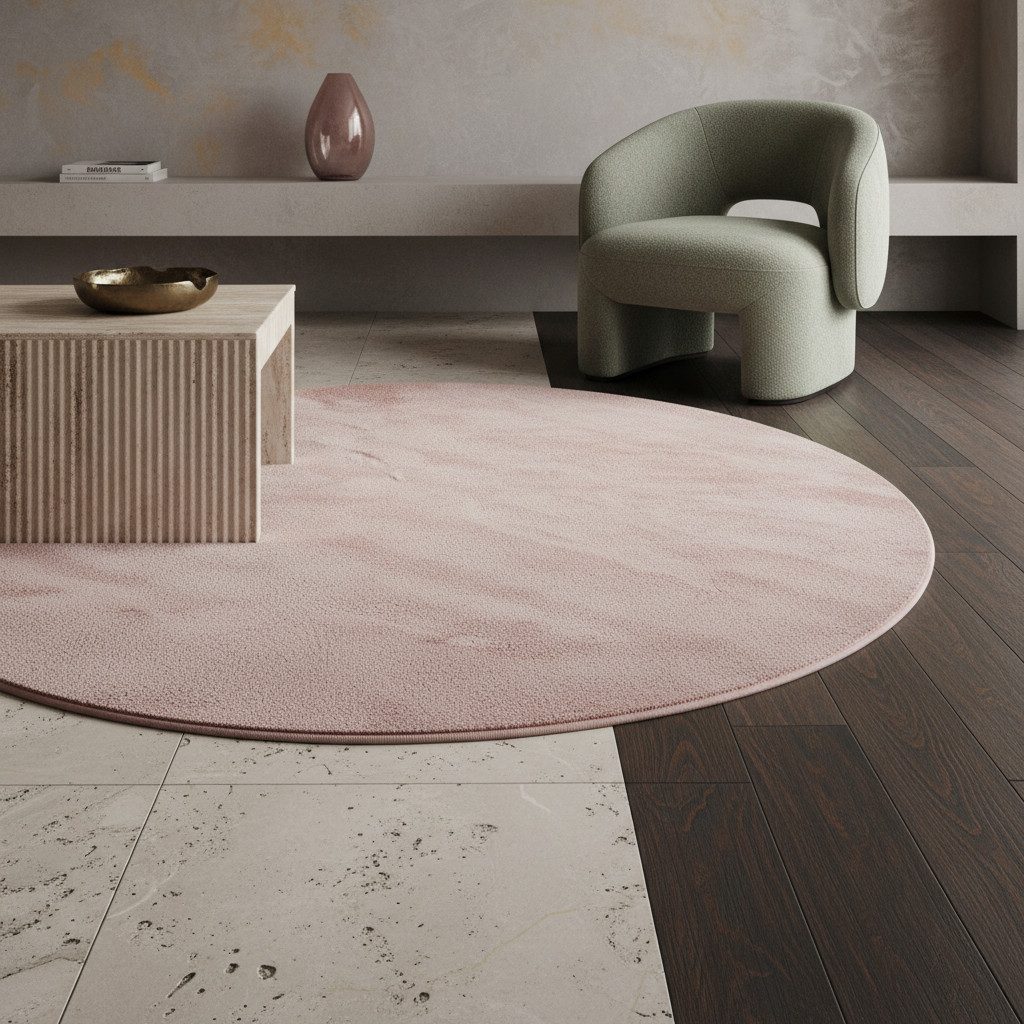 KADIMA DESIGN Teppich LECH Wohnzimmer Waschbar Schlafzimmer Wohnzimmerteppich Einfarbig Uni, Rund, Höhe: 9 mm, Rosa, 200x200 cm, Fußbodenheizung Rutschfest Elegant Waschbar