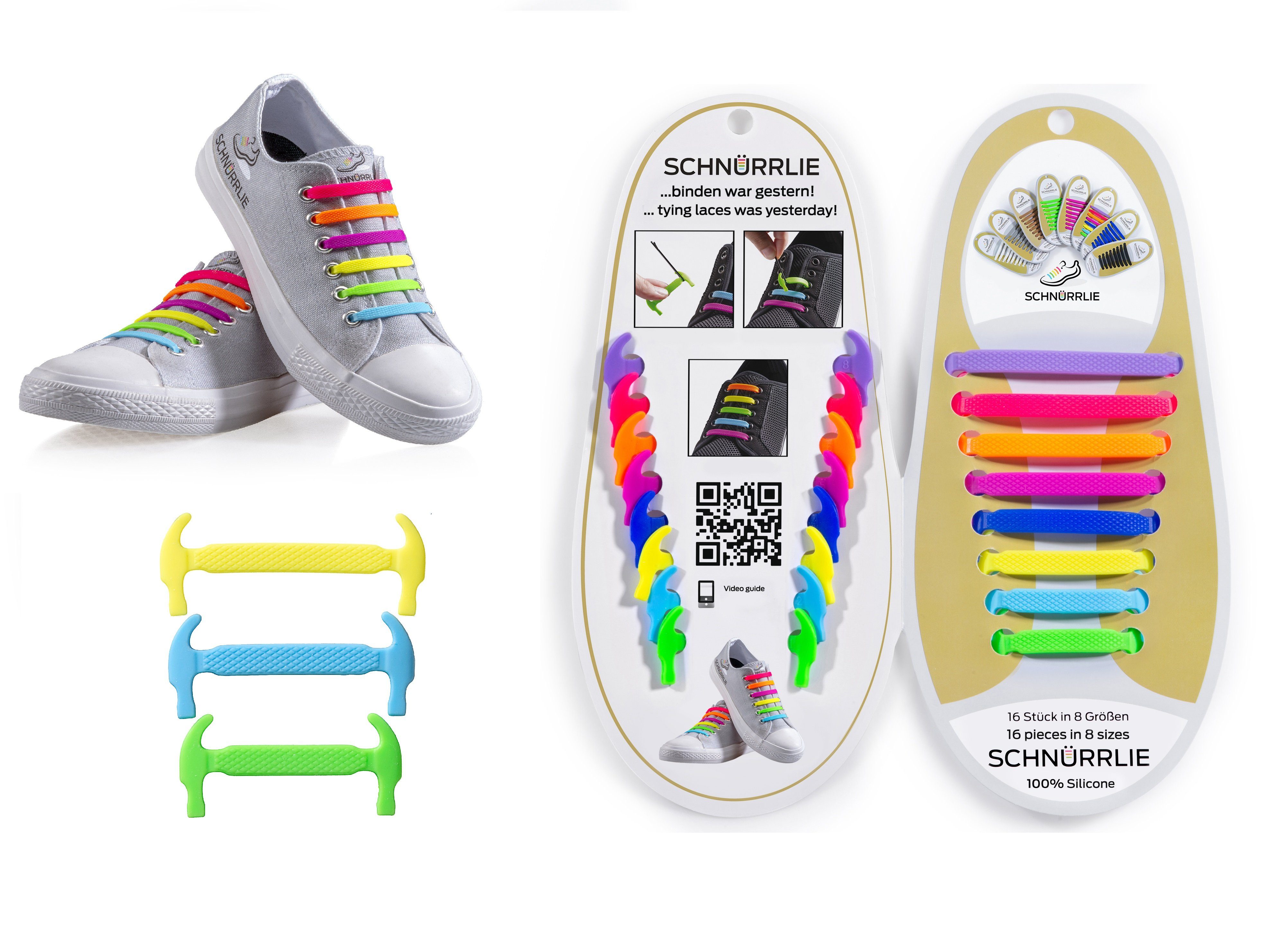 SCHNÜRRLIE Schnürsenkel Silikon Schnürbänder - elastische flache Laces, für Sneaker, Turnschuhe, Sportschuhe uvm Bunt