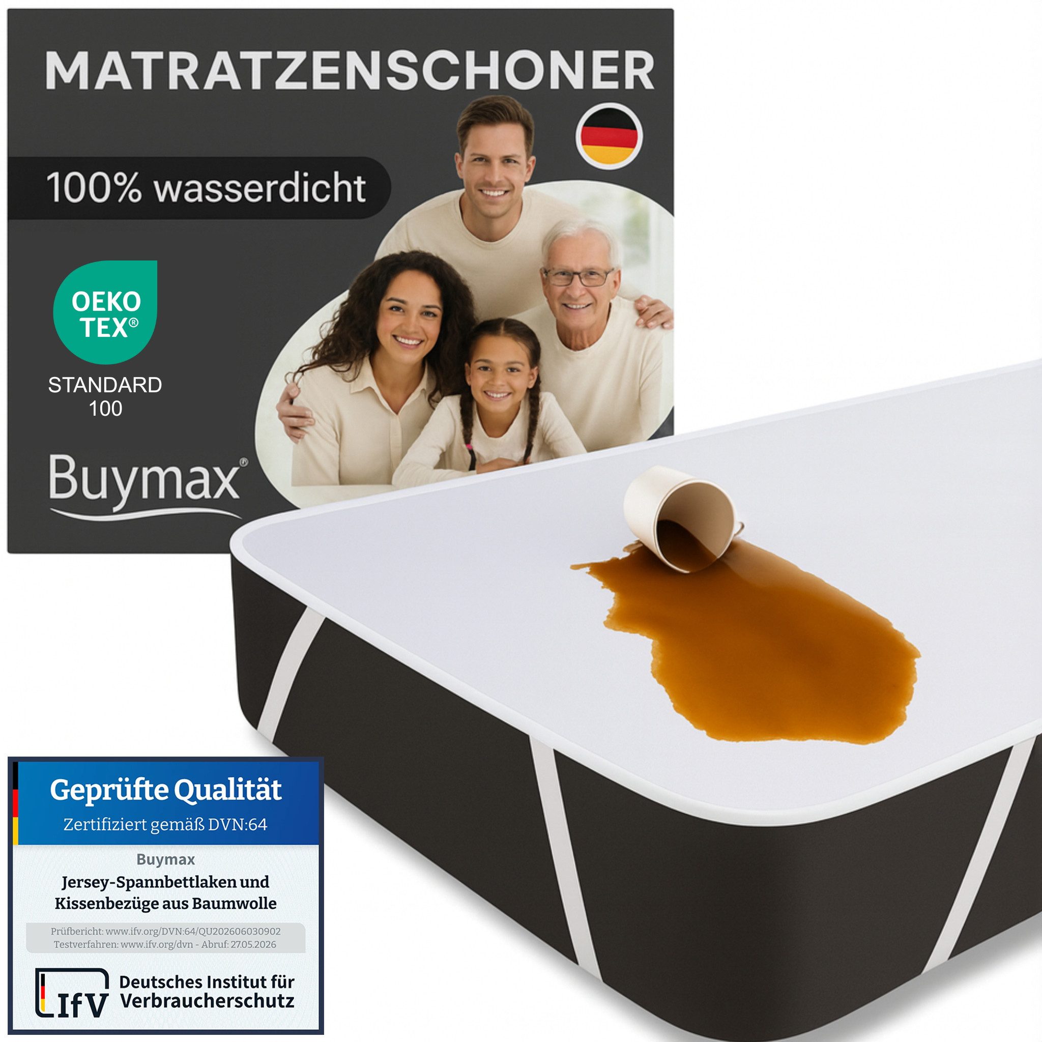 Matratzenschoner Buymax, 100% Wasserdicht Matratzenschutzbezug, atmungsaktiv, bis 60° Waschbar