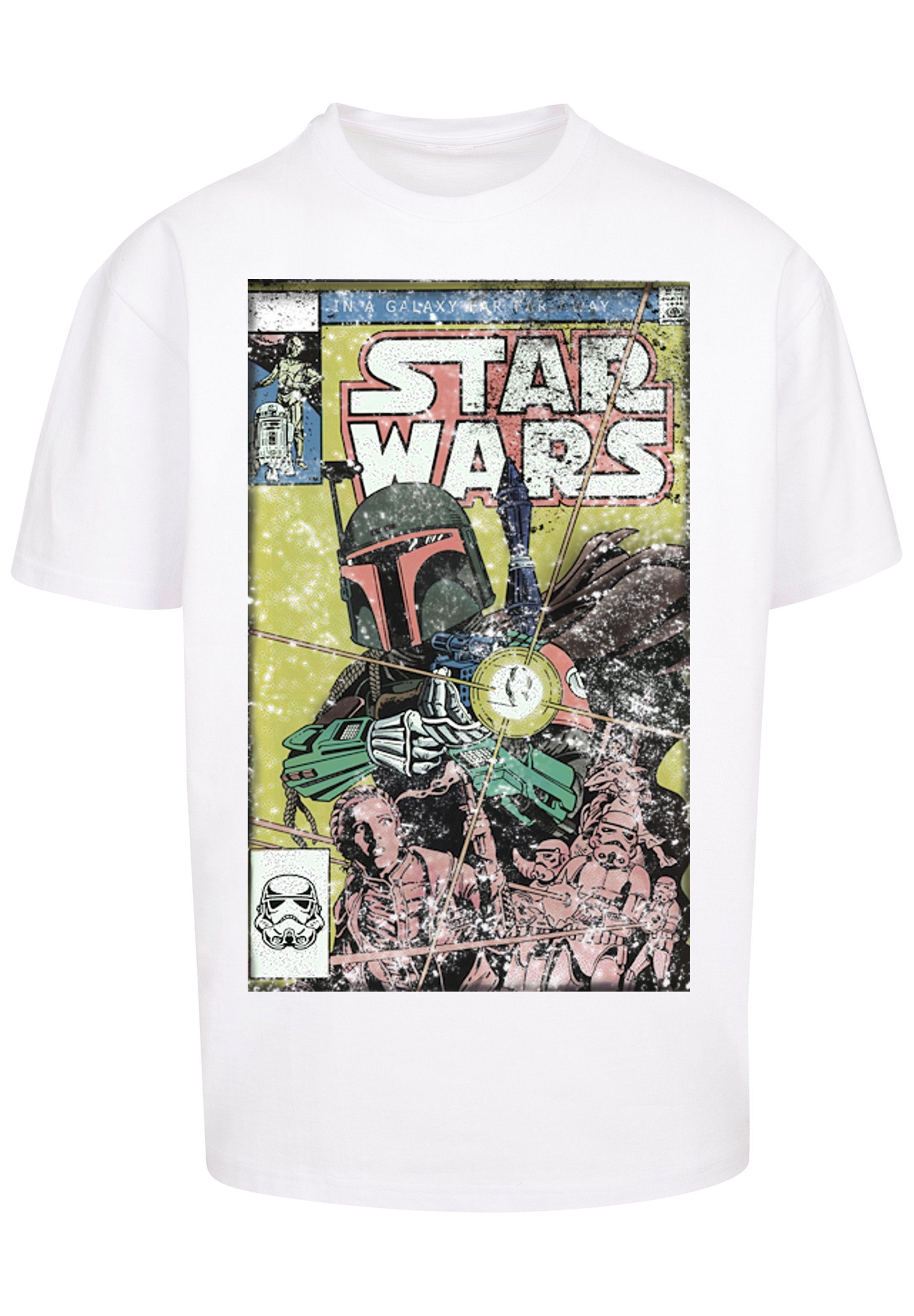 F4NT4STIC Kurzarmshirt Herren Star Wars Boba Fett Comic with Heavy Oversize Tee (1-tlg) white