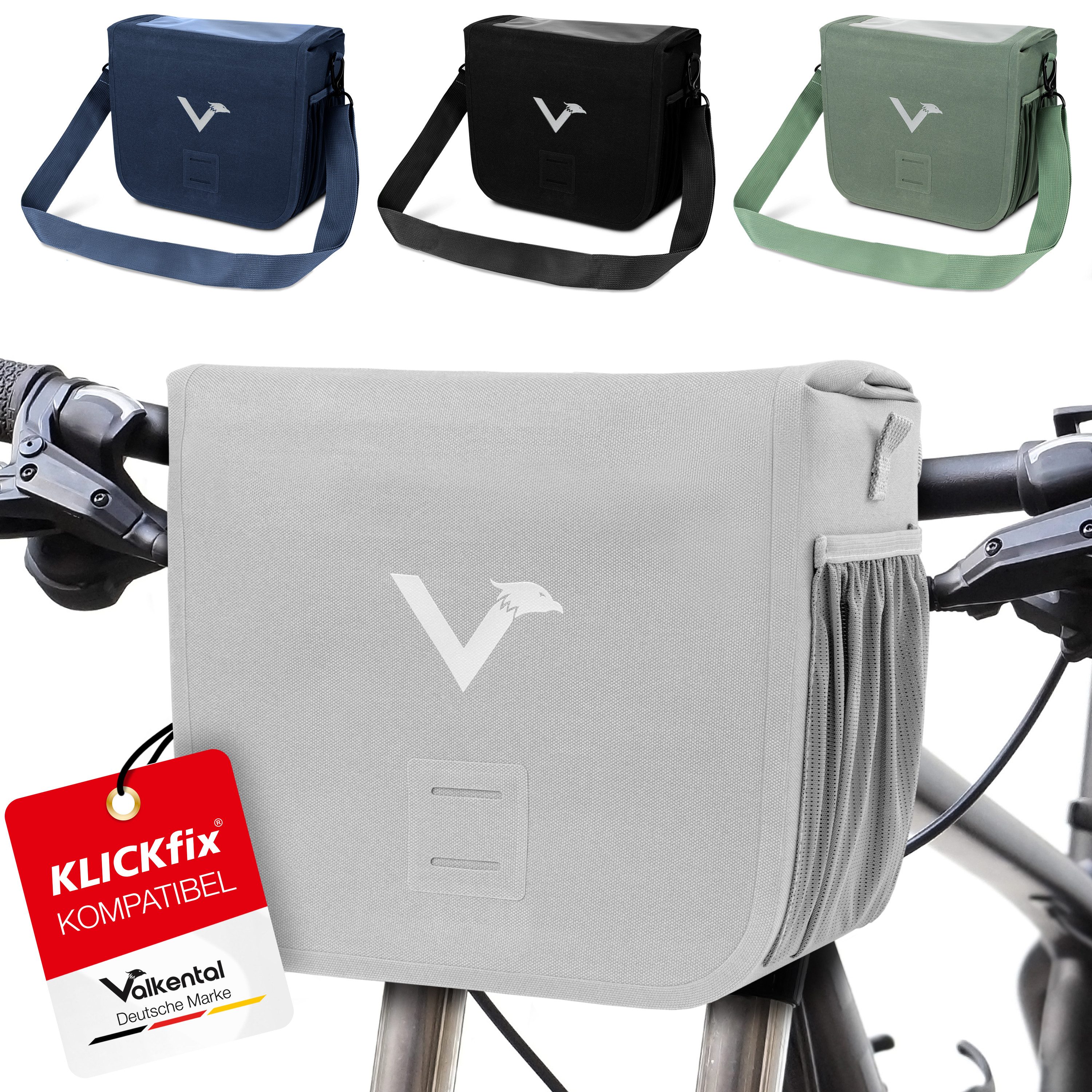 Valkental Lenkertasche Fahrradtasche vorne mit Handyfach, Klickfix-kompatibel, wasserdicht & reflektierend