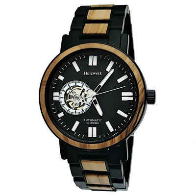 Holzwerk Automatikuhr DORNBURG Herren Edelstahl & Holz Armband Uhr in schwarz, beige, weiß