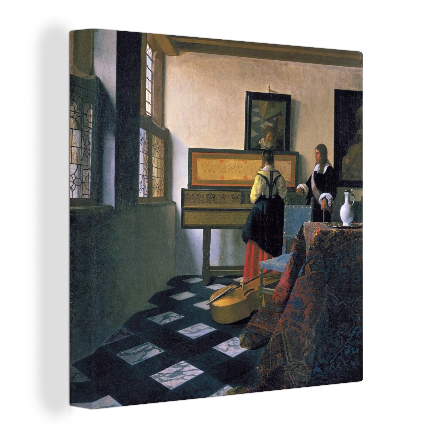 OneMillionCanvasses® Leinwandbild Die Musikstunde - Johannes Vermeer, (1 St), Leinwand Bilder für Wohnzimmer Schlafzimmer bunt
