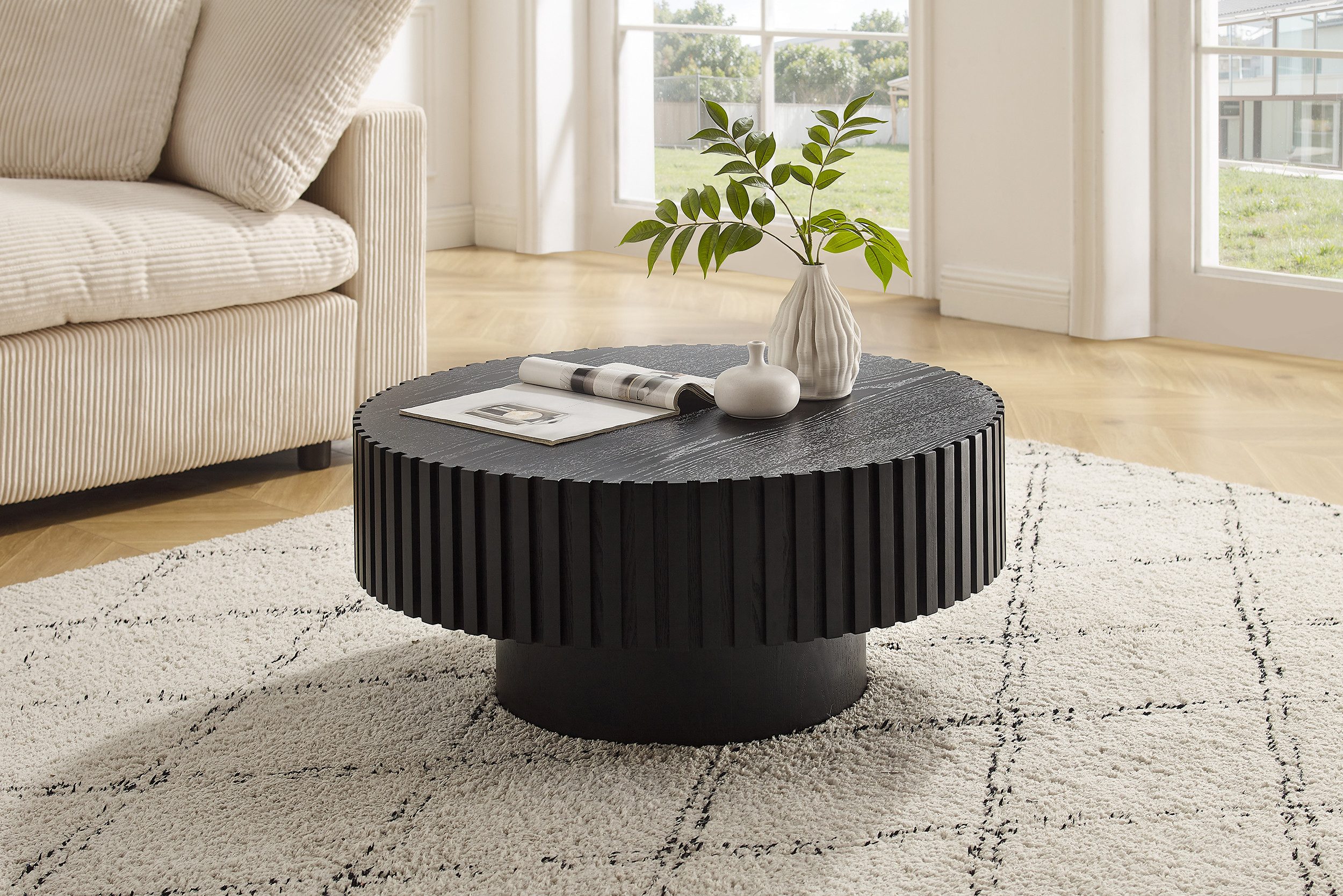 SalesFever Couchtisch rund mit Massivholz-Lamellen Ø 80 cm (1-St), Moderner günstig online kaufen