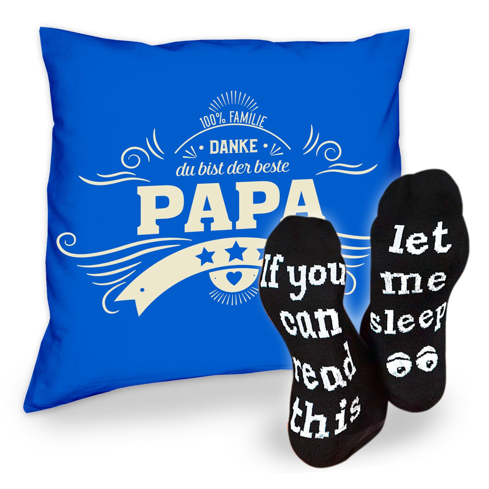 Soreso® Dekokissen Kissen Danke Papa & Sprüche Socken Sleep, Vatertagsgeschenk Papa Männer royal-blau