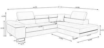 Beautysofa Ecksofa Vild, Eckcouch im modernes Stil, Stilvoll Eckcouch, Einstellbare Kopfstützen, inklusive Shlaffunktion und Bettkasten