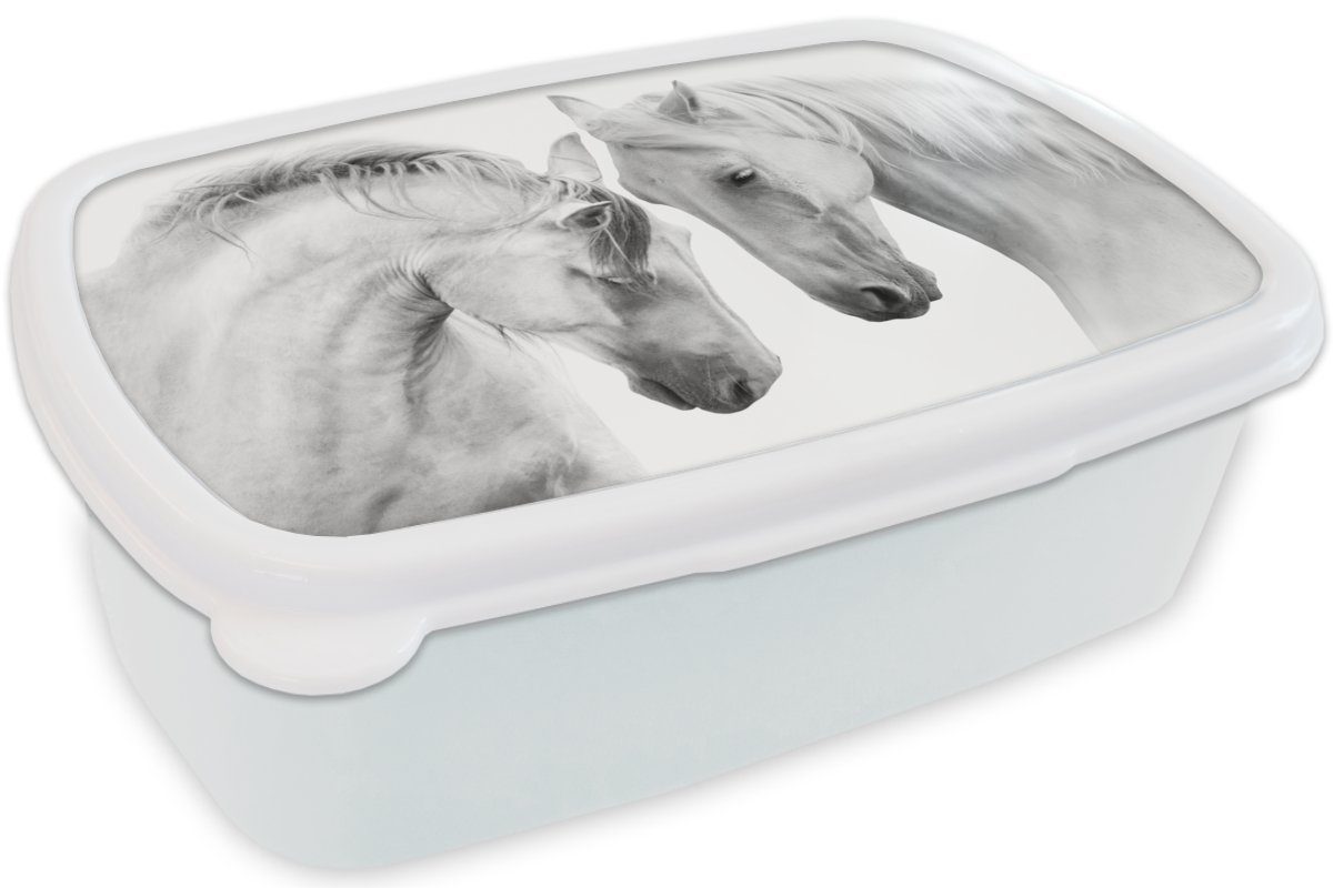 Brotbox Mädchen Lunchbox Weiß, für Kinder Pferd Jungs Porträt Kunststoff, - und Tiere Brotdose, (2-tlg), für MuchoWow und - Erwachsene, -