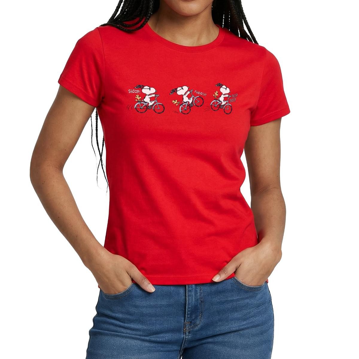 Spreadshirt T-Shirt Peanuts Snoopy Auf Fahrrad Frauen T-Shirt (1-tlg)