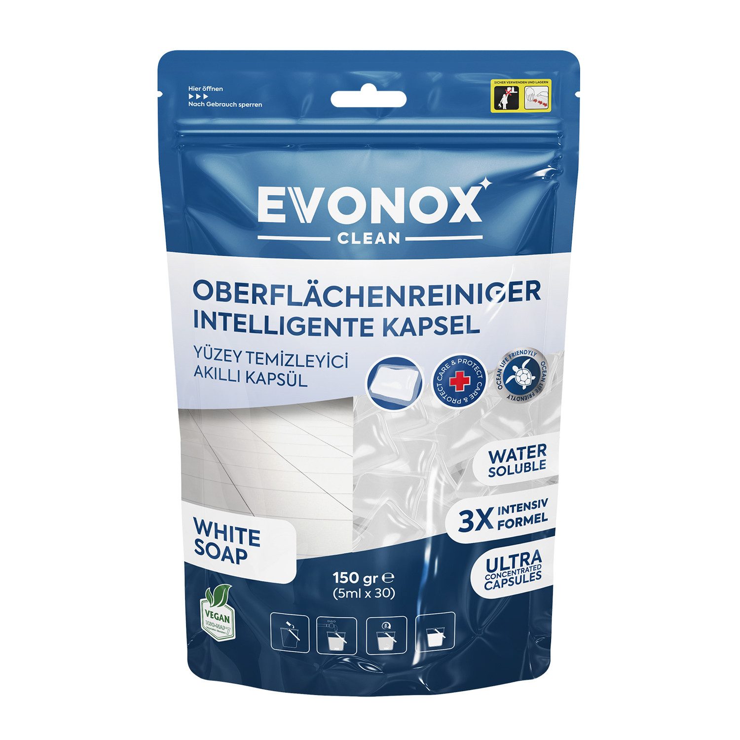 EVONOX Oberflächenreiniger–Für alle Böden Leistungsstarke, praktische Kapseln Fussbodenreiniger (Für alle Oberflächen Vielseitige, perfekte Reinigung, angenehmer Duft)