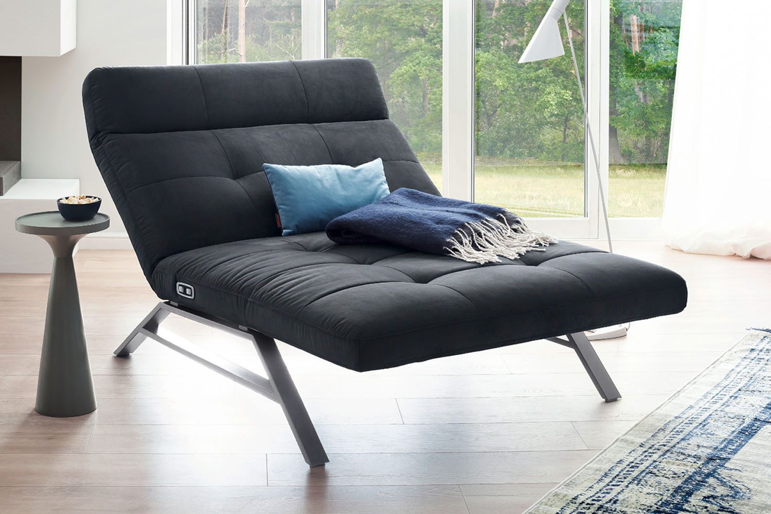 KAWOLA Relaxliege AMERIVA, Velvet, Fuß schwarz oder chrome, verschiedene Breiten und Farben