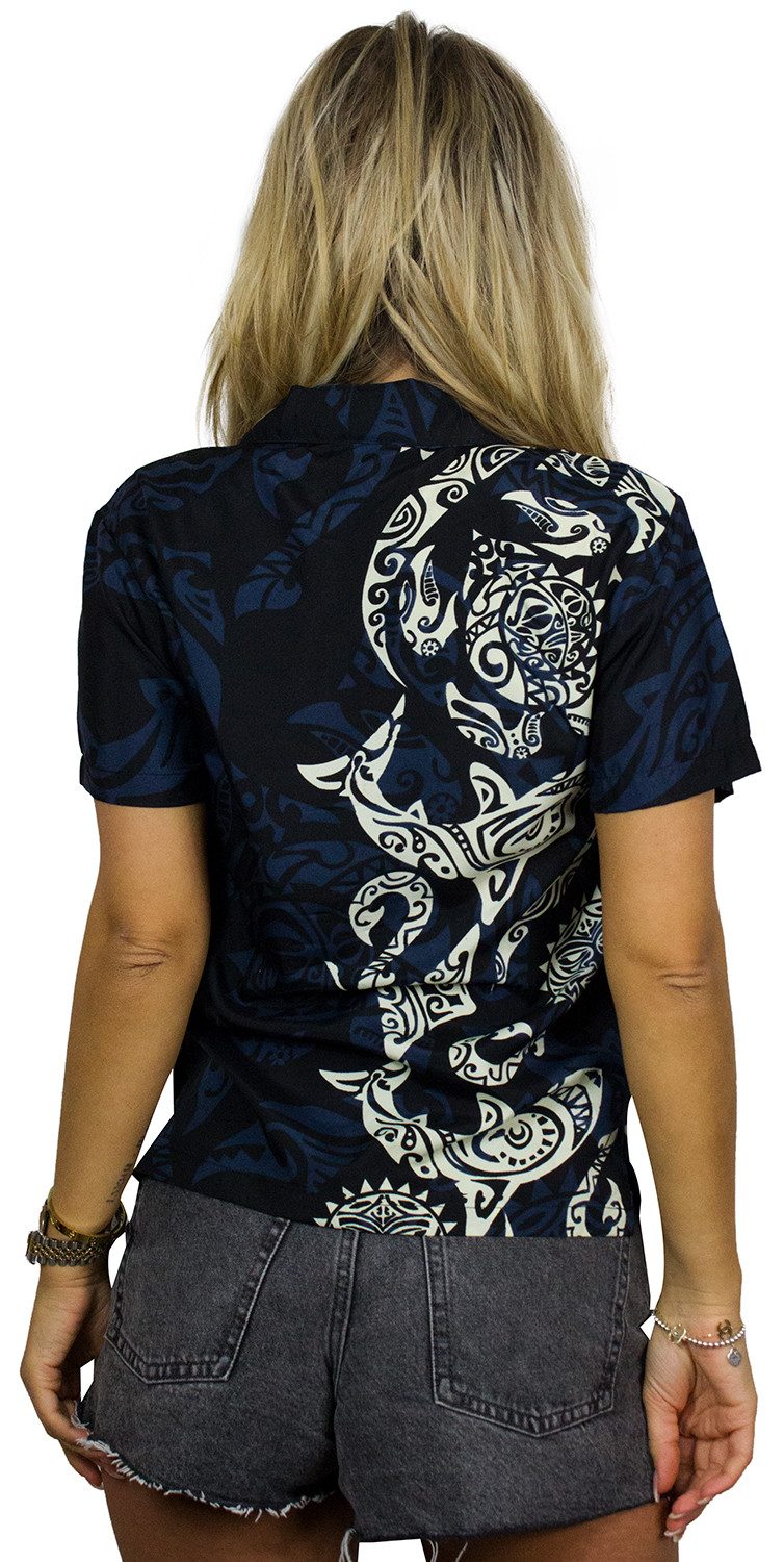 King Kameha Hawaiihemd Maori Wedding Funky Hawaiibluse Damen Kurzarm Front-Tasche Stylish