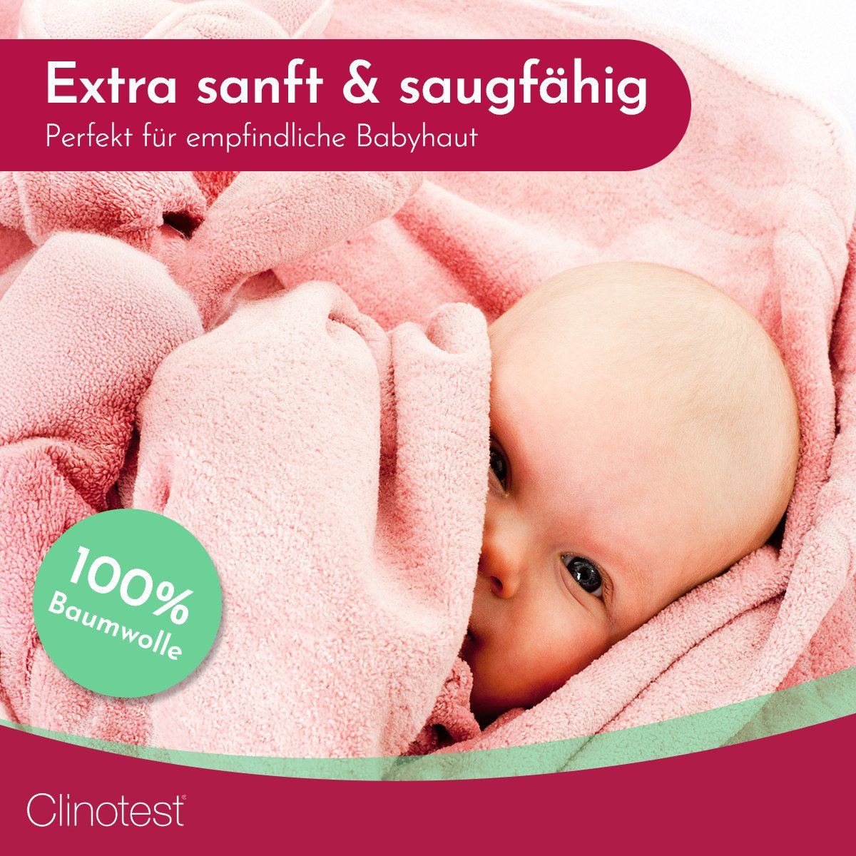 Clinotest Kapuzenhandtuch Kuscheliges Handtuch für Babys, 80x80 cm, verschiedene Farben, 100% Baumwolle, Saugstarkes Badehandtuch mit Kapuze