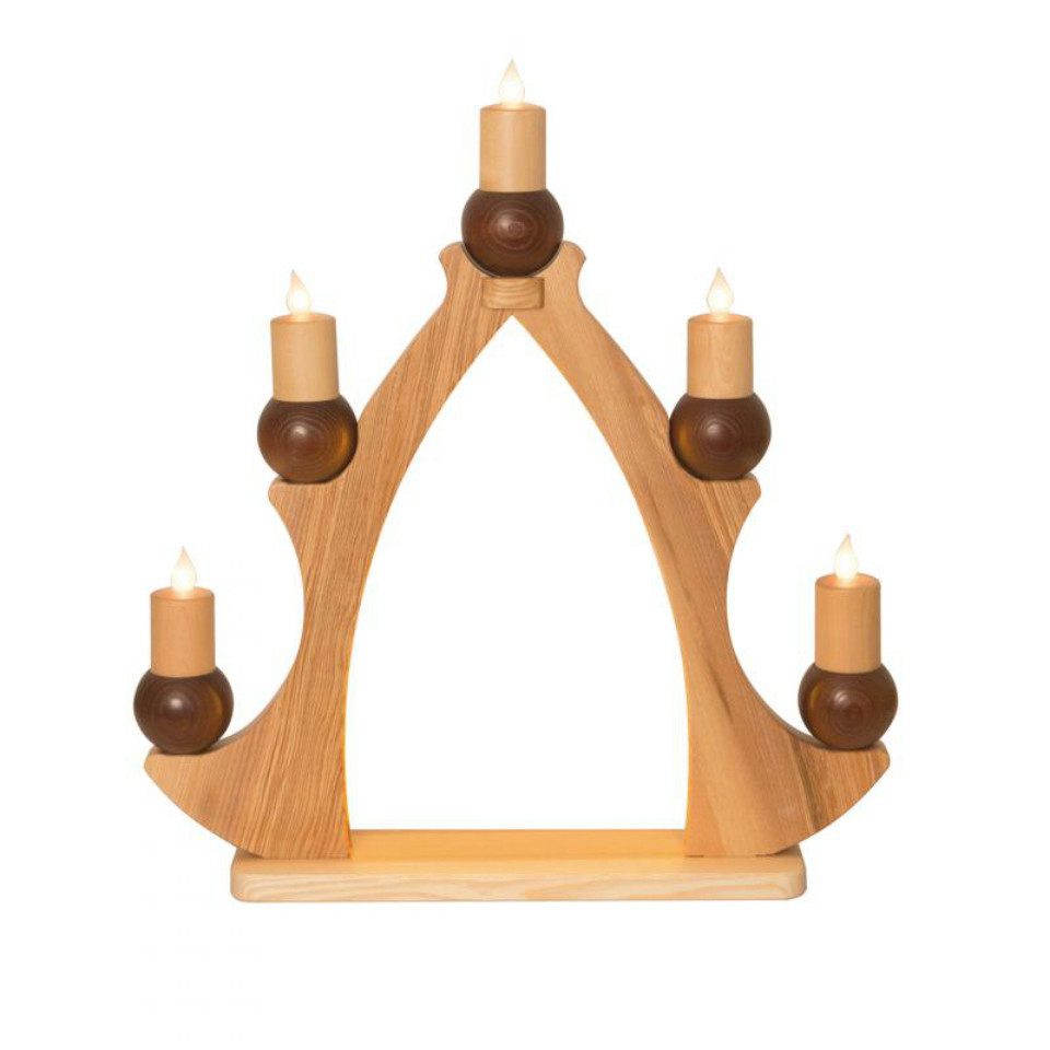 Kuhnert Schwibbogen Kuhnert Fensterbaum / Fensterdreieck - 5 Kerzen braun, Handarbeit aus dem Erzgebirge