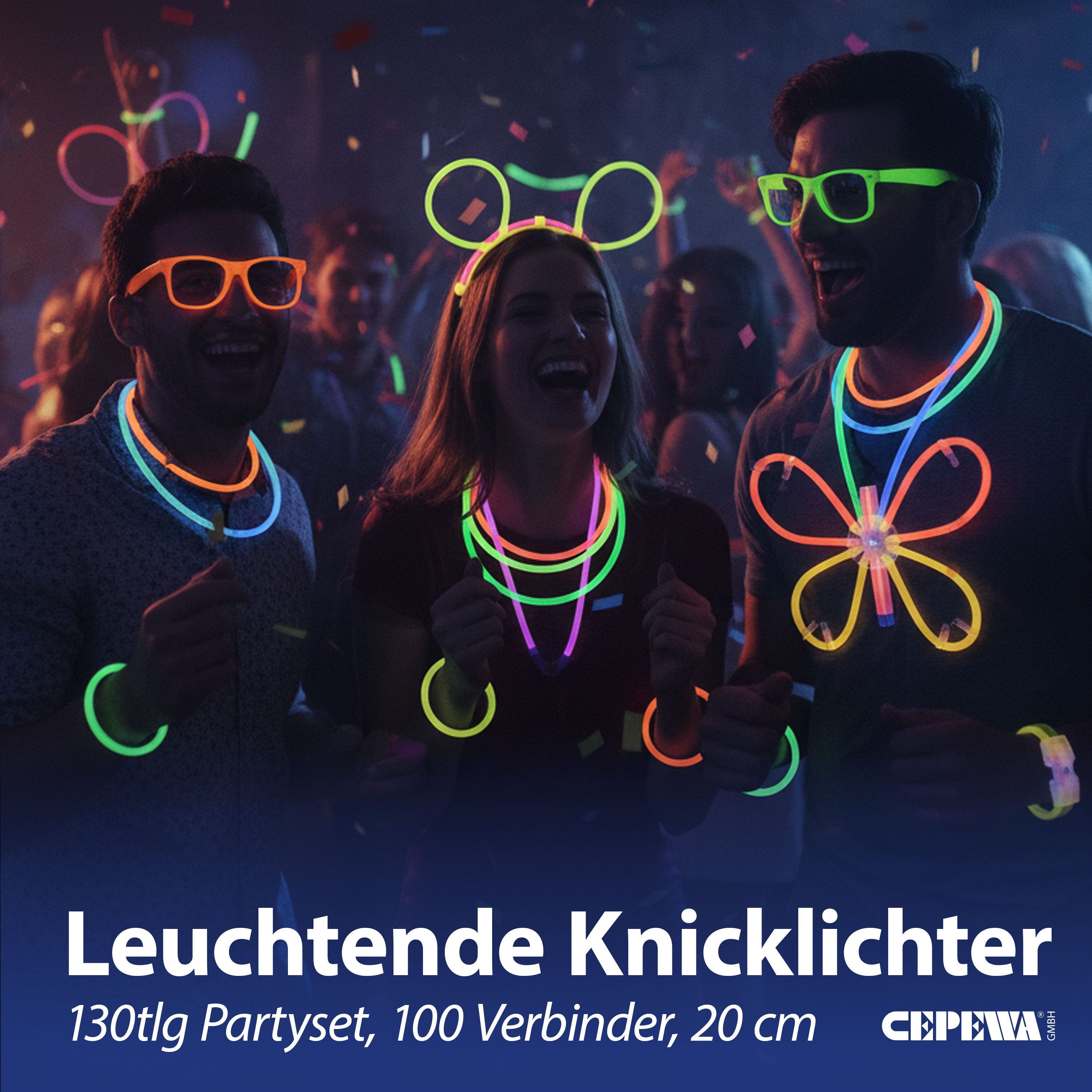 CEPEWA Knicklicht Knicklichter Party Set 230tlg. 7 Neon-Farben H20cm Kunststoff