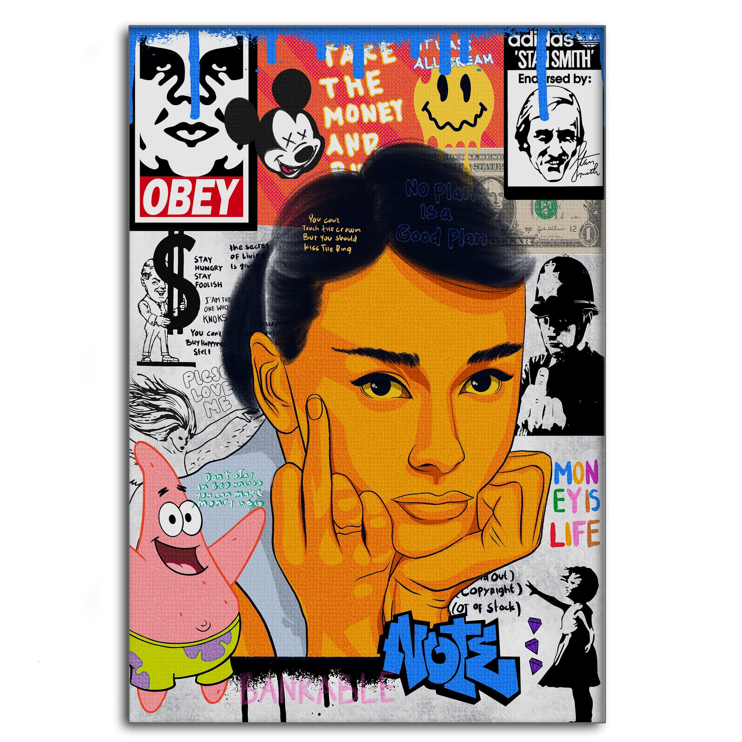 Wanddekoobjekt Audrey Hepburn - Leinwandbild Pop Art